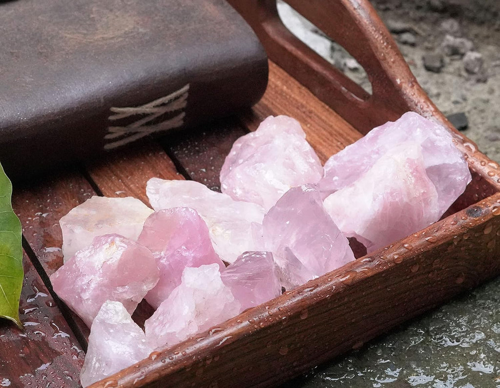 Crocon 2LB Rose Quartz Rough Bulk Natural Stone Raw Stone Tumbling Cabbing Polishing Mining Chakra Balancing Meditation Reiki Healing Good Luck Home Office Decor