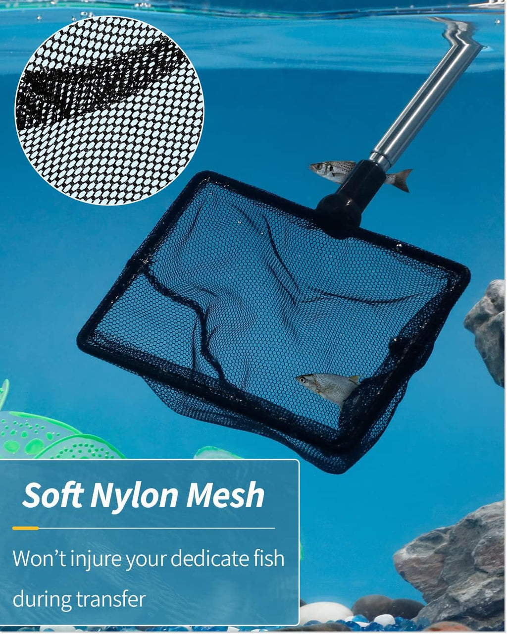 Pawfly Aquarium Fish Net with Extendable 9-24 Inch Long Handle for Betta Fish Tank Small Koi Pond and Pool