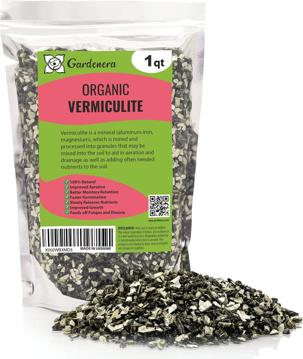 Horticultural Organic Vermiculite by GARDENERA - (Made in Ukraine) - Medium Grade - Natural Soil Additive for Potted Plants, Orchids, Hydroponics, Terrariums (1 Quart)