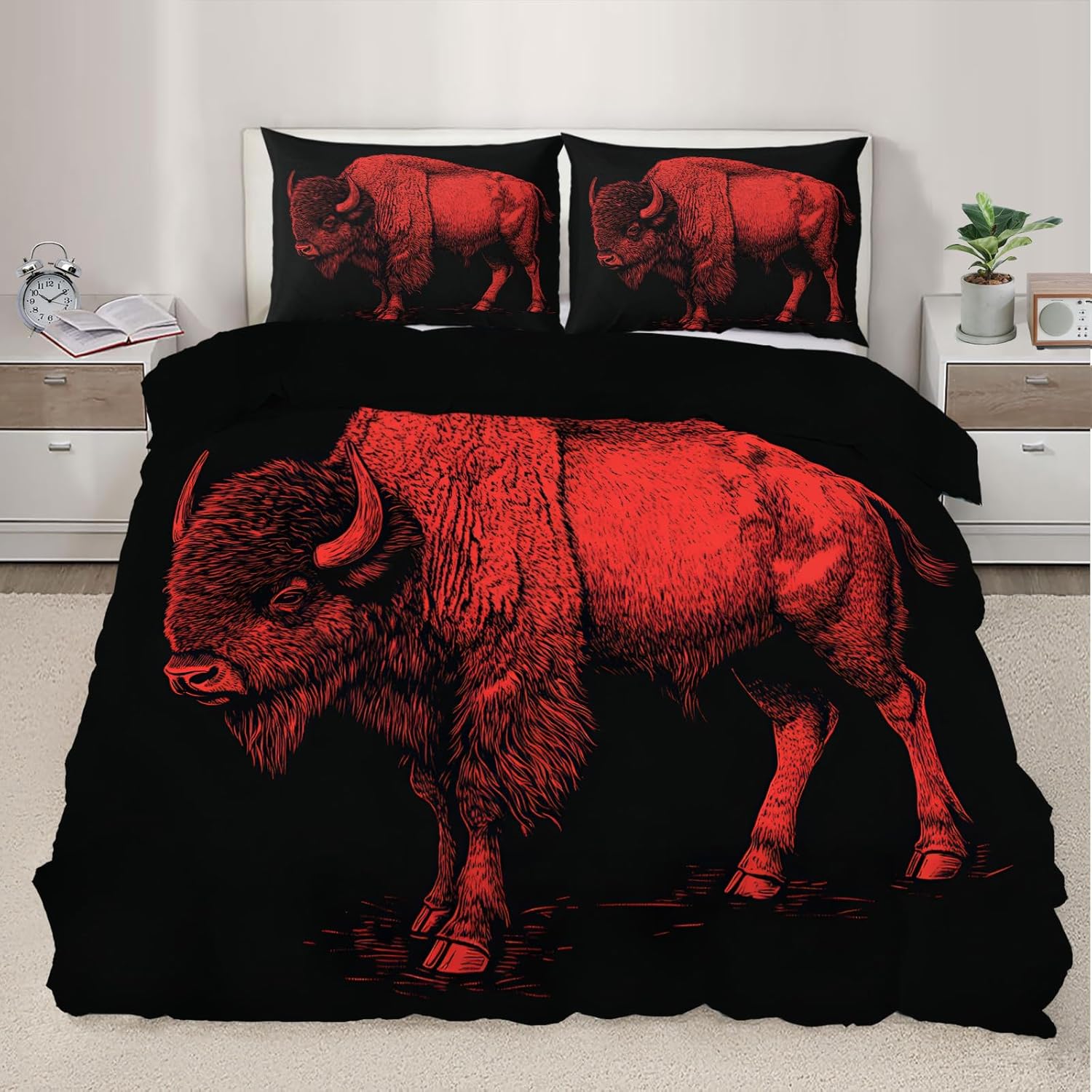 Highland Cow Duvet Cover Full Size, Western Bison Bedding Set 3 Piece Bedroom Decor Wildlife Highland Cattle Comforter Cover and 2 Pillow Sham with Zipper Closure