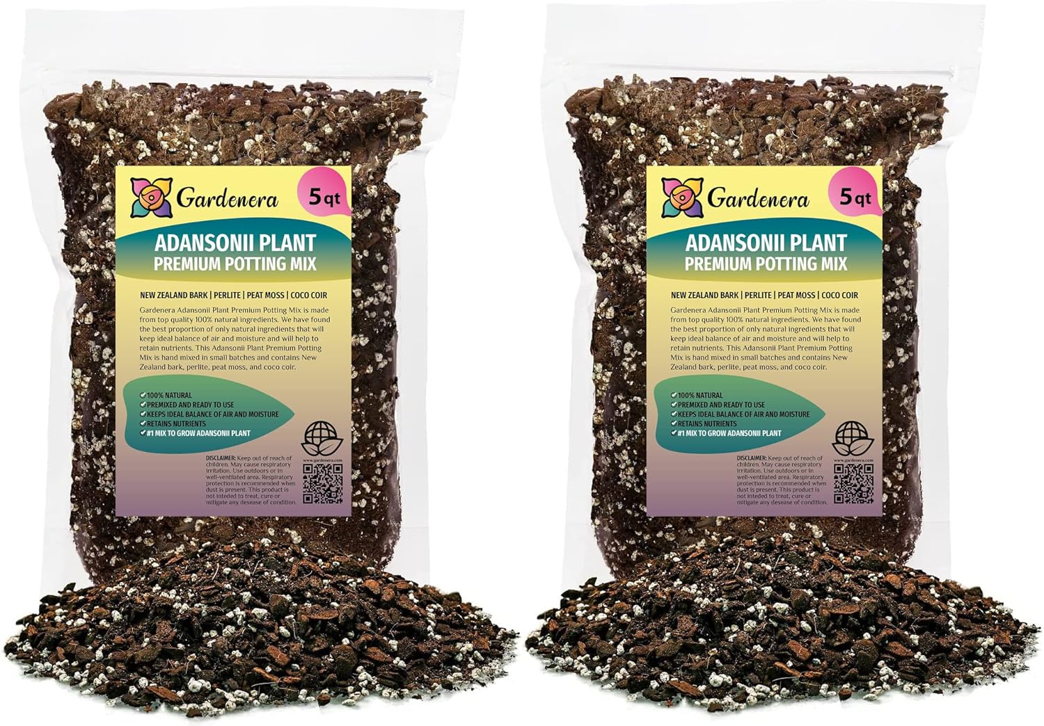 GARDENERA Monstera Adansonii Premium Soil Blend - 10 QT - Promote Aeration, Drainage & Nutrient Retention - (2 Bags of 5 Quart)