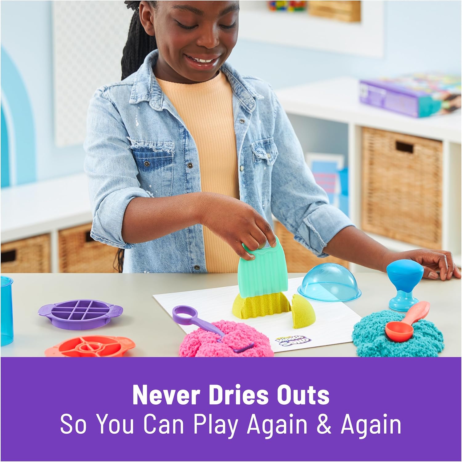 Kinetic Sand, Ultimate Sandisfying Set with 2lbs Play Sand (Pink, Yellow & Teal), 10 Tools & Molds, Sensory Toys, Holiday Gifts & Stocking Stuffers for Kids Ages 3 and up