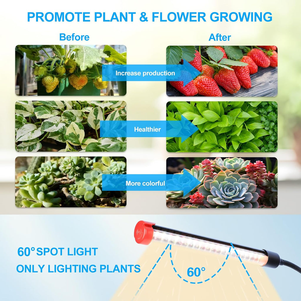 10-Head Grow Light with Stand and Timer, 90 Watt Power Home Plug LED Grow Lights for Indoor Plants for Tall Houseplants, Bonsai Tree, Seed Starting, 24"-64" Adjustable Height