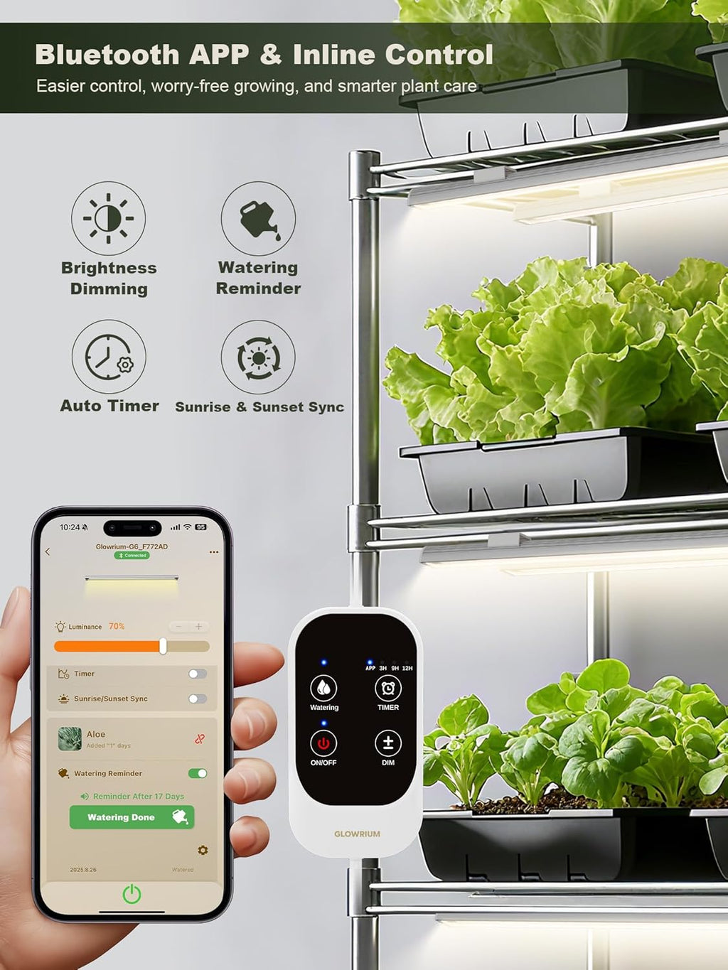 GLOWRIUM Smart Grow Lights for Indoor Plants with APP, 15" Full Spectrum Grow Light Strips, G6 Plant Light Strip with auto Timer, 3 Angle dimming Levels for Plant Shelf, 6-Pack (Silver, 48W)