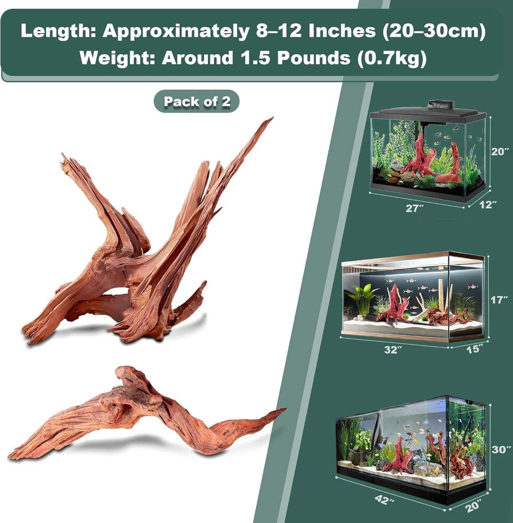 Natural Wood Driftwood for Aquarium Fish Tank Decor,Assorted Driftwood Trunk Branch for Reptile Tank Decor (MOP-ZYM Driftwood+Branch (8 to12 Inch)-Pack of 2)