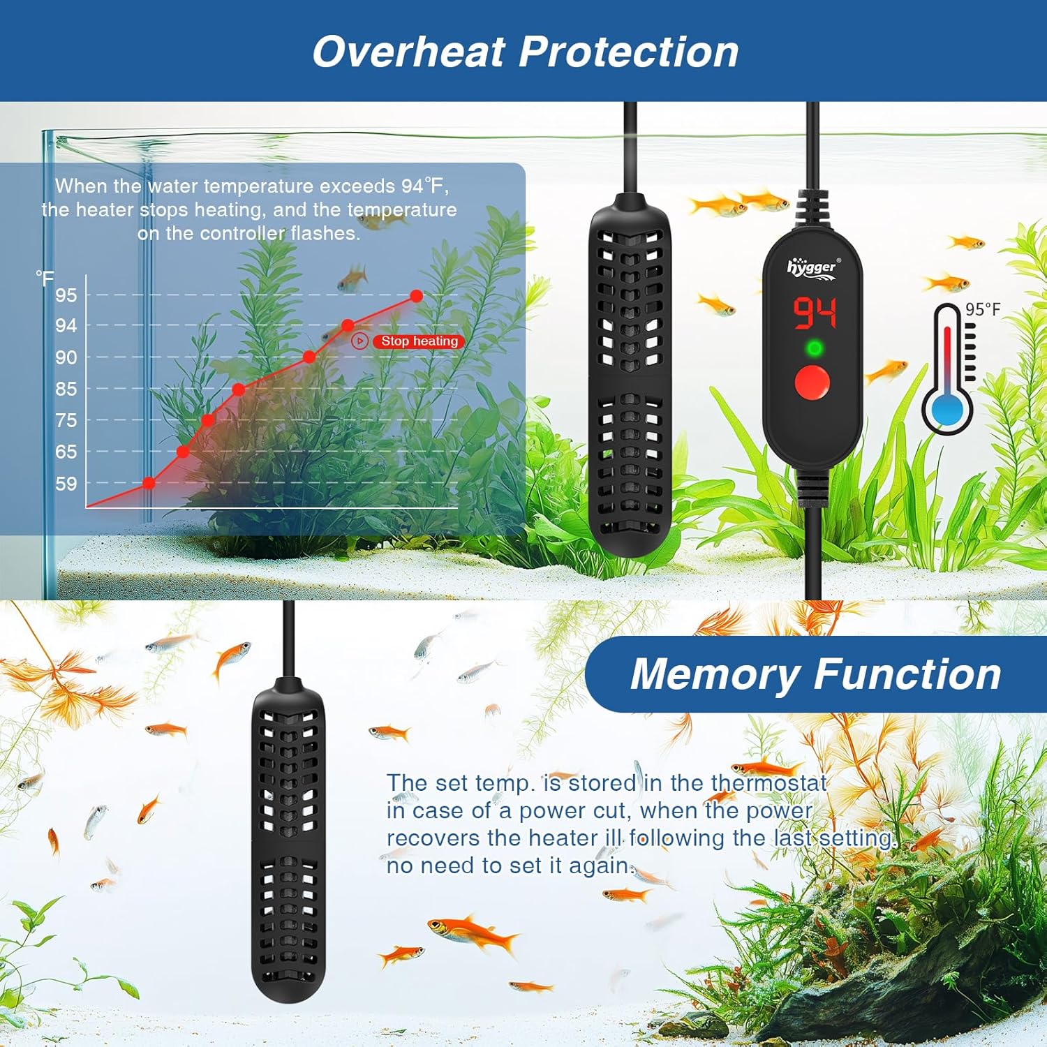 hygger 25W Small Aquarium Heater, Betta Fish Tank Heater with Adjustable Temperature External Controller and Over-Temperature Protection, for 5-10 Gallons Freshwater & Saltwater Fish Tank Turtle Tank
