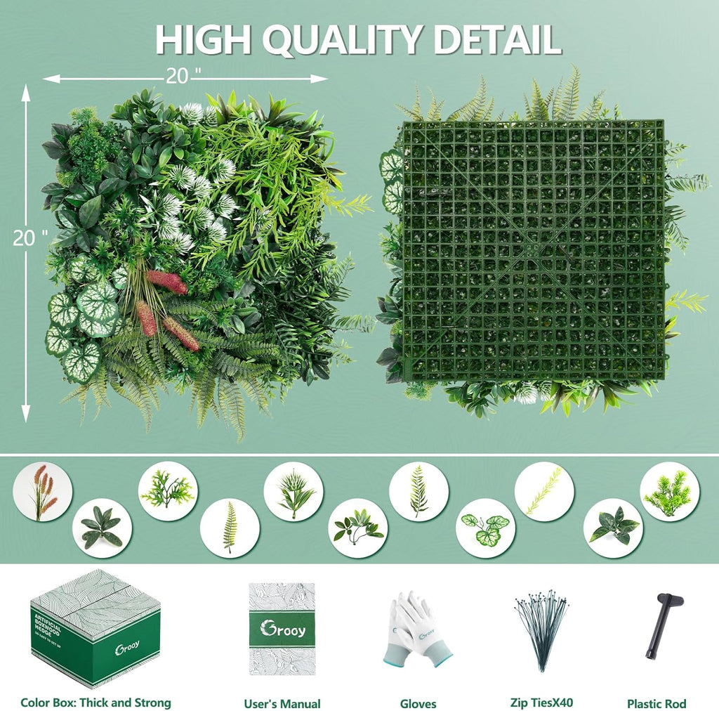 8PCS Grass Wall Panels, 20"x20" Artificial Ivy Greenery Wall Backdrop, UV-Anti Faux Boxwood Grass Panels Green Wall Decor for Garden Patio Balcony