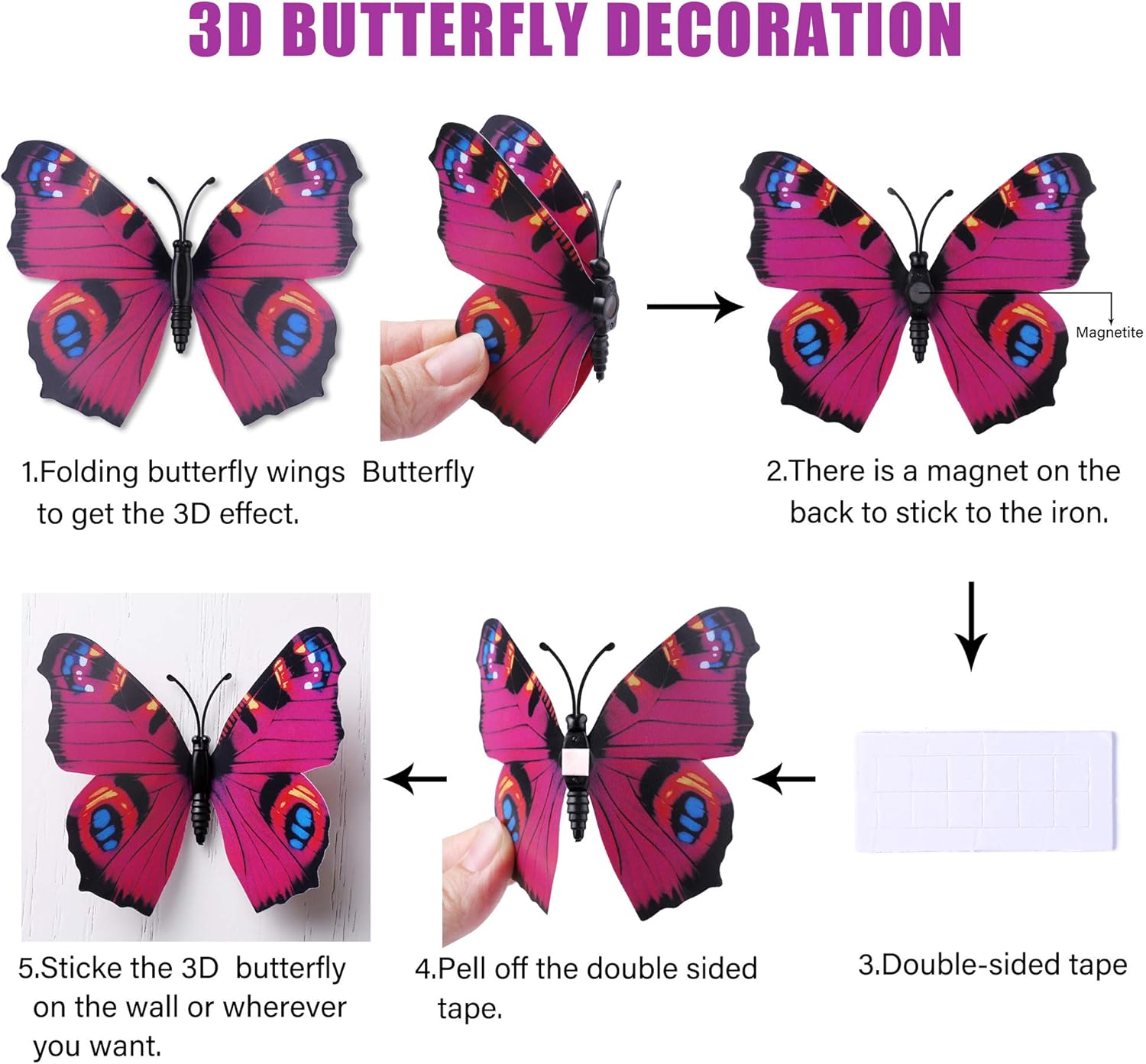 LiveGallery 72 PCS Purple Removable 3D DIY Beautiful Butterfly Wall Decals Colorful Butterflies Art Decor Wall Stickers Murals for Kids Baby Boy Girls Bedroom Classroom Offices TV Background