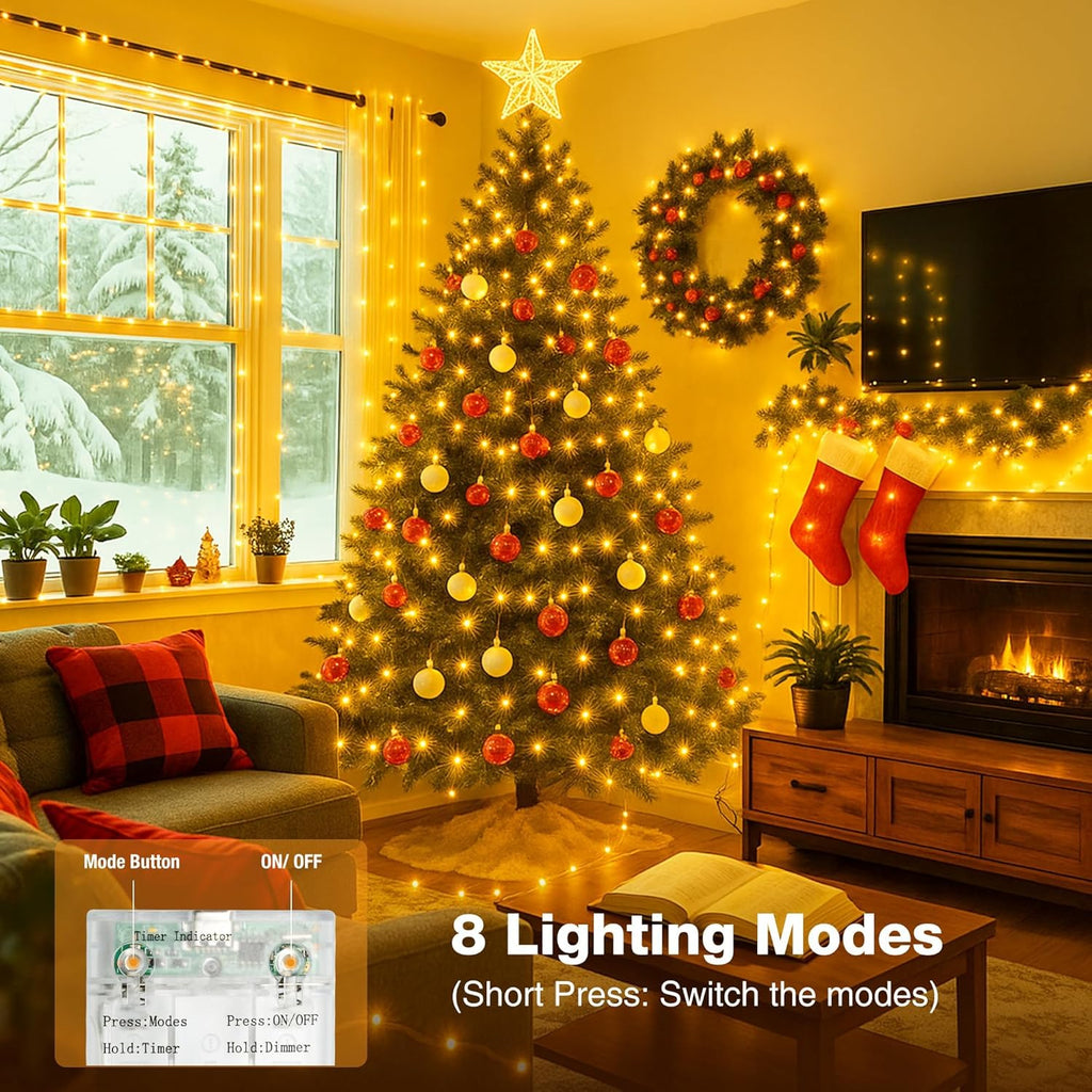 16FT 50 LED Fairy Lights Battery Operated with Timer, 8 Modes USB Mini Twinkle Light, Small String Lights for Christmas Tree Wreath Vase Bedroom DIY Wedding Party Decorations-Warm White
