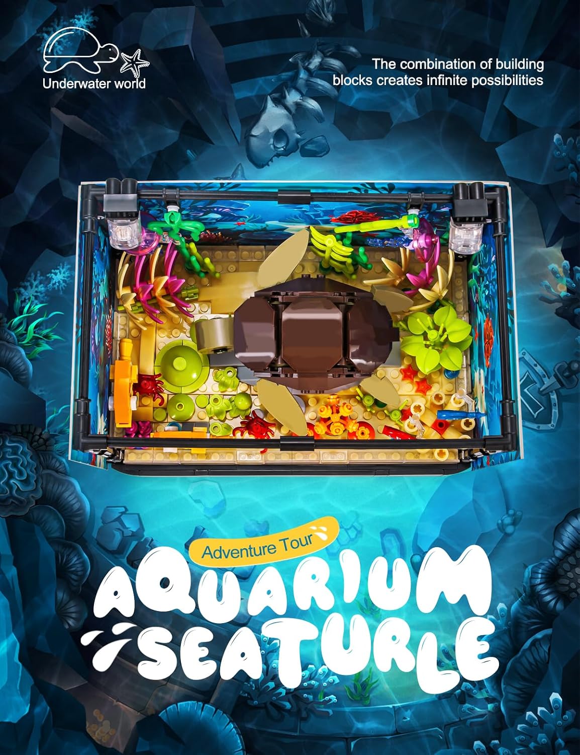 SEMKY Turtle Building Blocks Set with LED Lights, (753Pieces) Creative Sea Animal Model Gifts for Kid and Adult