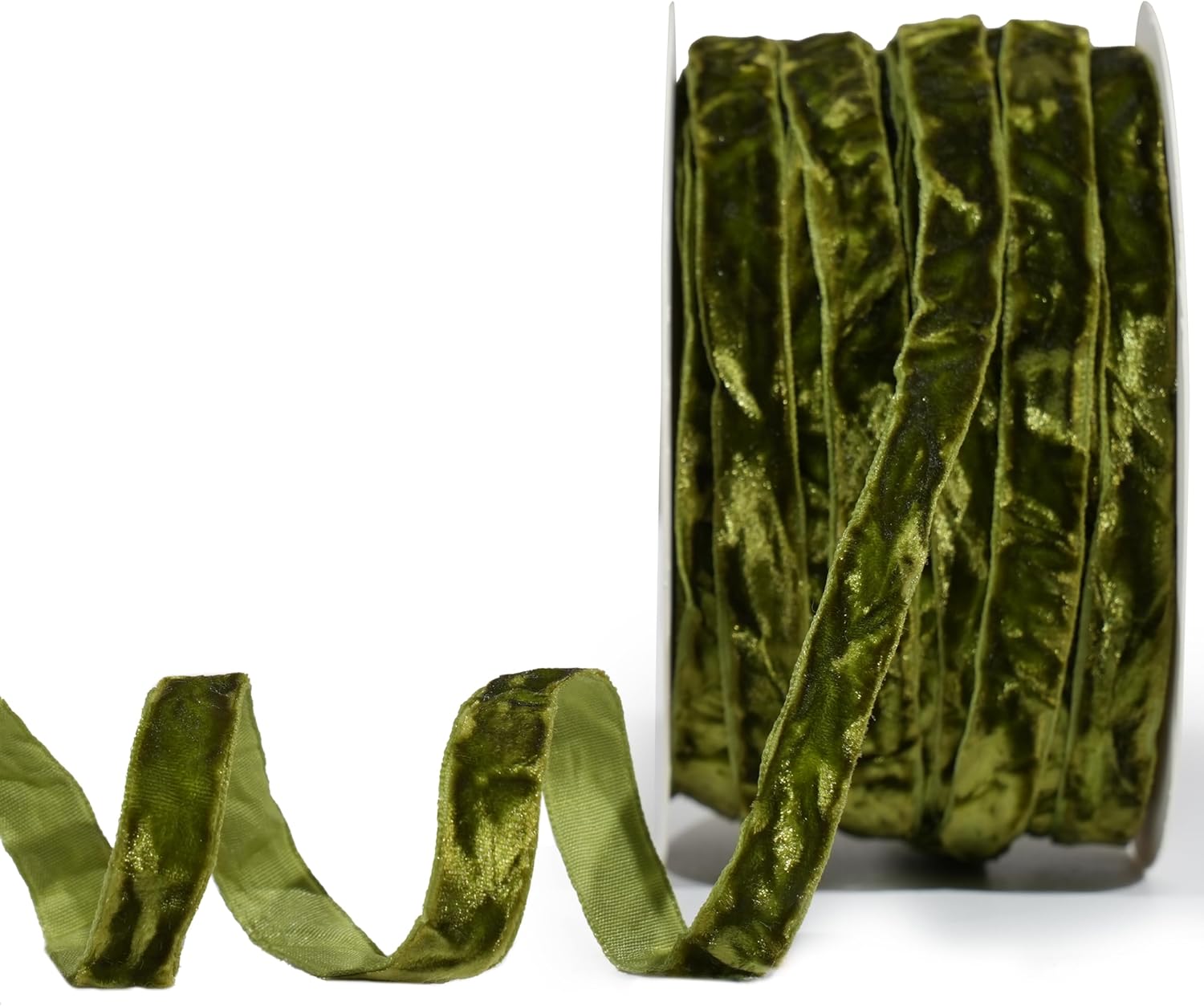 MAYREEL 3/8 Inch Moss Green Crushed Velvet Ribbon Olive Green Vintage for Flower Bouquet Gift Wrapping Wedding Invitations Crafts Christmas Decorations Party 25 Yards