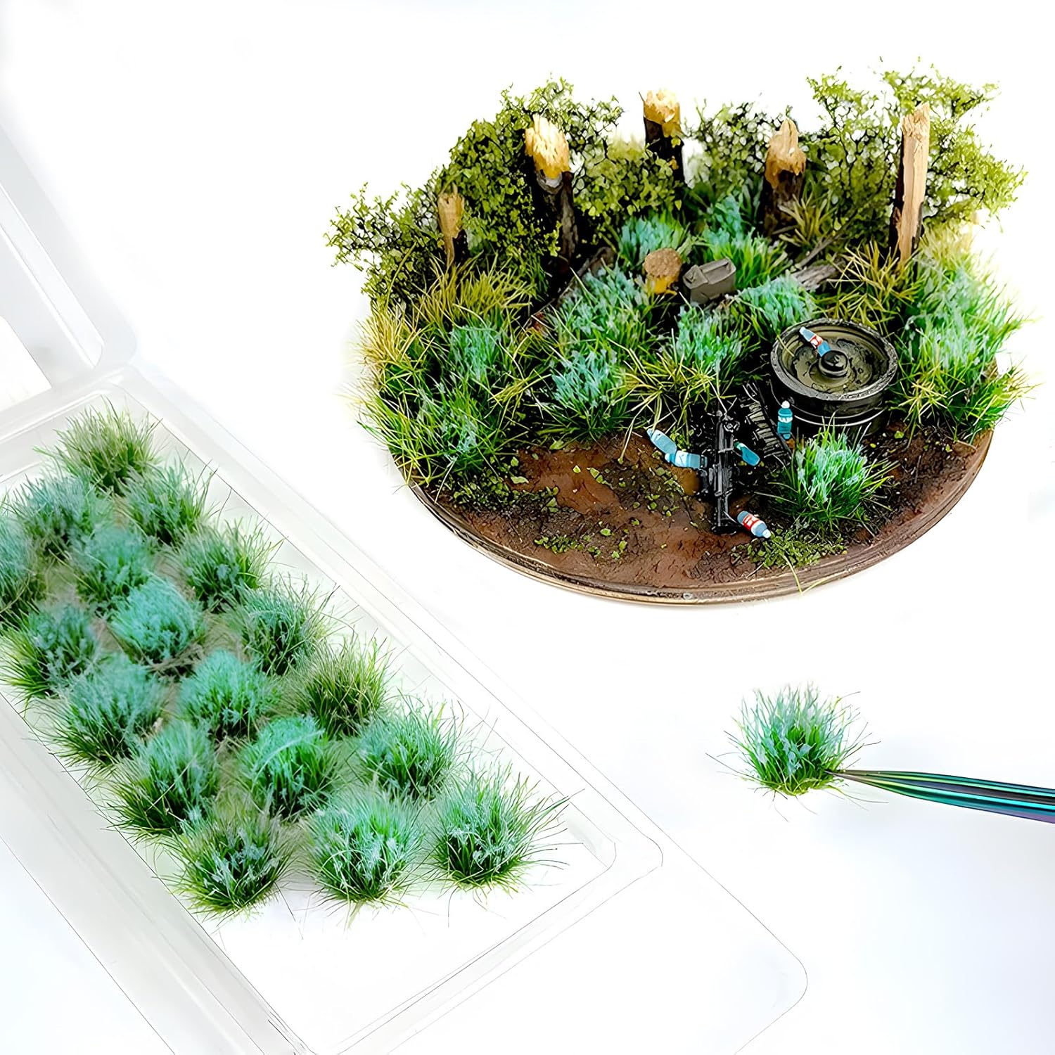 Warmtree 20 Pcs Static Grass Bushy Tufts Lowland Shrubs Scenery DIY Miniature for Train Landscape Railroad Scenery Sand Military Layout Model War Gaming Terrain(Blue)