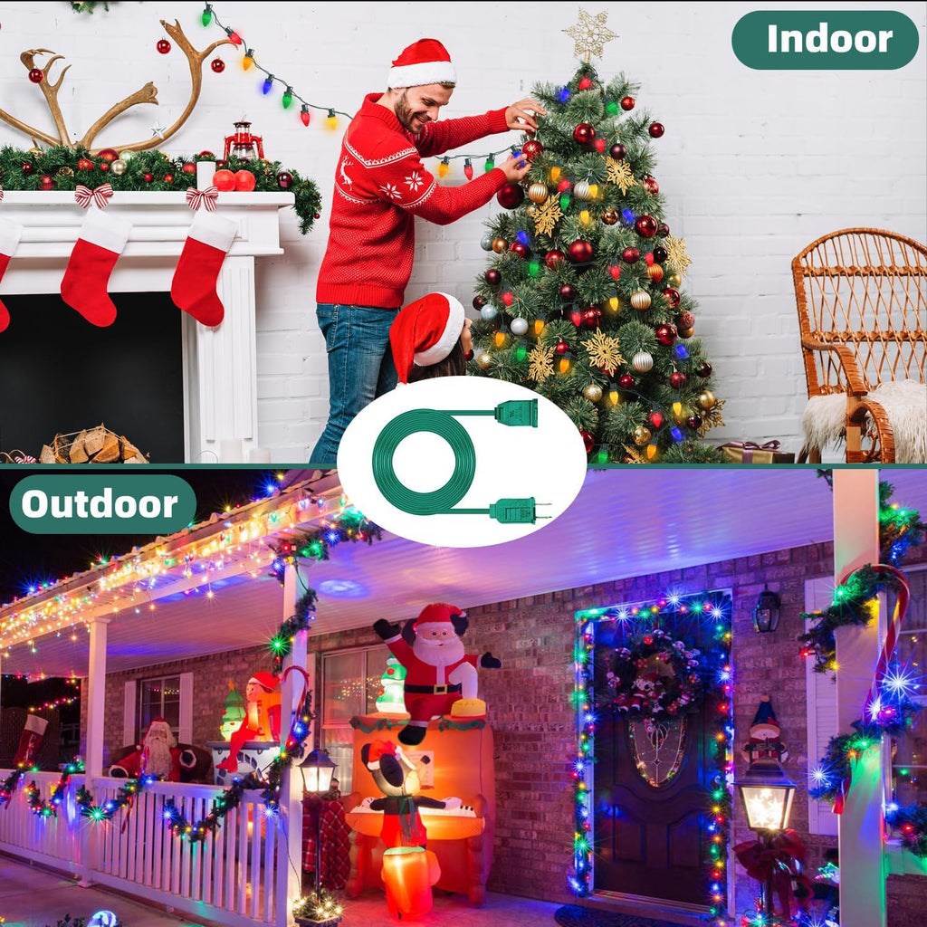 3 Pack Green Extension Cord 6 Feet 2 Prong Extension Cord for Christmas Lights Waterproof with 2 Pole Brass Straight Blades Polarized Plug, for Connect/Extend Christmas Light Indoor Outdoor (18Ft)