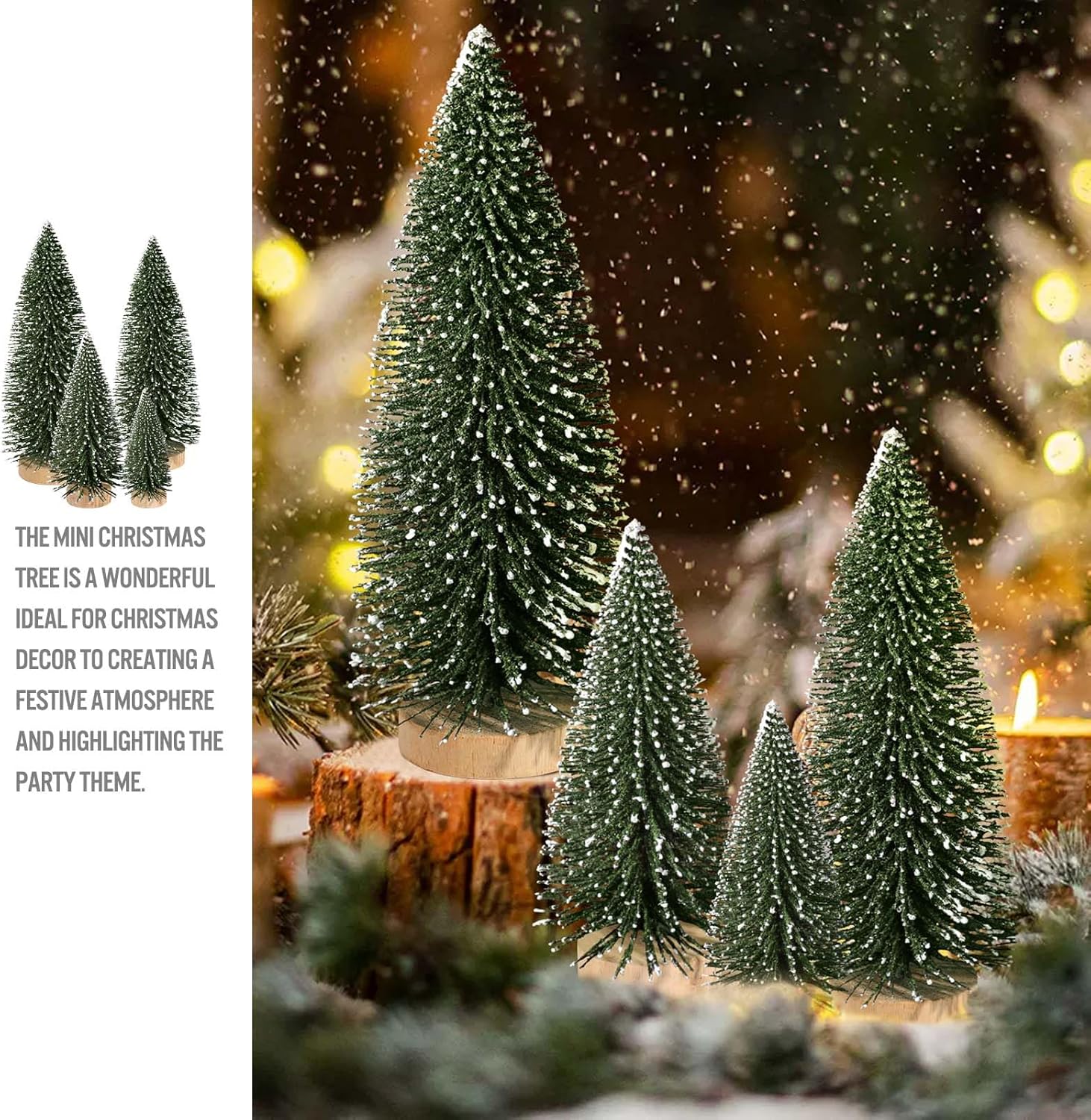 9Pcs Mini Christmas Trees Christmas Decor Artificial Christmas Decorations with 4 Sizes, Christmas Tree Bottle Brush Trees Christmas Table Decorations (Dark Green Two-Tone)