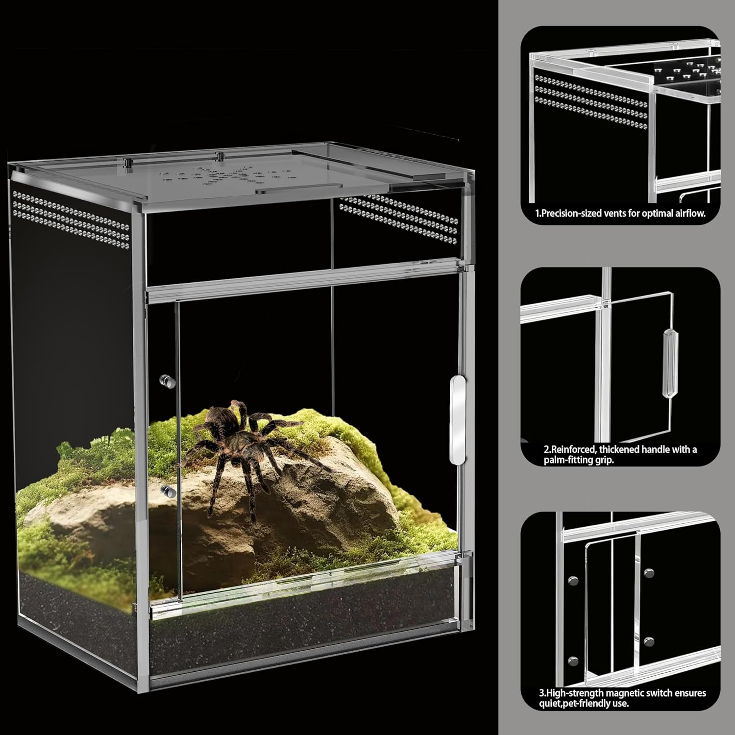 Jumping Spider Enclosure, Compact Acrylic Terrarium for Jumping Spiders, Tarantulas, and Praying Mantis - Small Insect Habitat Enclosure with Transparent Design (5.9x5.9x9.0 Inch)