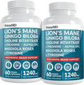14-in-1 Lions Mane Supplement Capsules - Nootropic Brain Supplement with Ginkgo Biloba for Brain Support, Memory and Focus - Alpha GPC, L Theanine and Choline Supplements with 1300mg Per Serving - 2pk