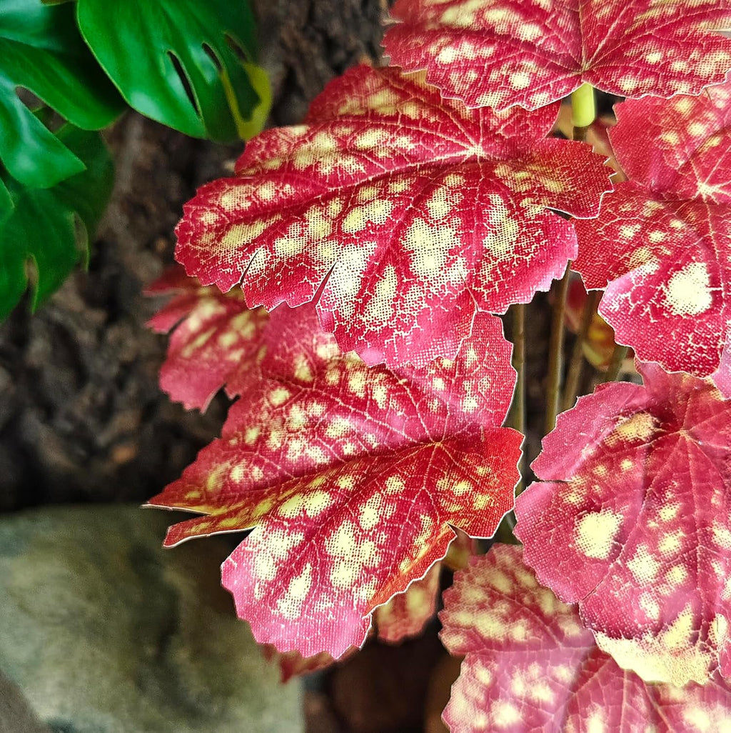Woyrise Reptile Artificial Plants for Terrarium Decor, Amphibian Habitat Decorations Bearded Dragon Tank Accessories fit Crested Gecko Leopard Lizard Chameleon Snake Frog - Fake Pink Heuchera