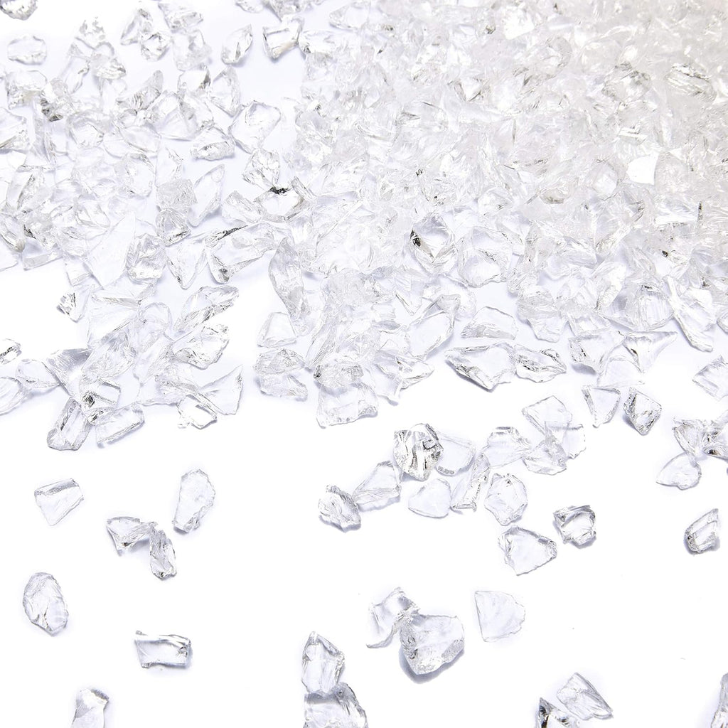 TWINKLING High Luster Fire Glass Gravel Stone Glitter,Broken Glass,Fire Gems Chips,Crushed Glass for Fire Pit Crafts Resin Art Aquarium Garden Decoration,3-6mm,1-Pound Jar (Crystal/Transparent)