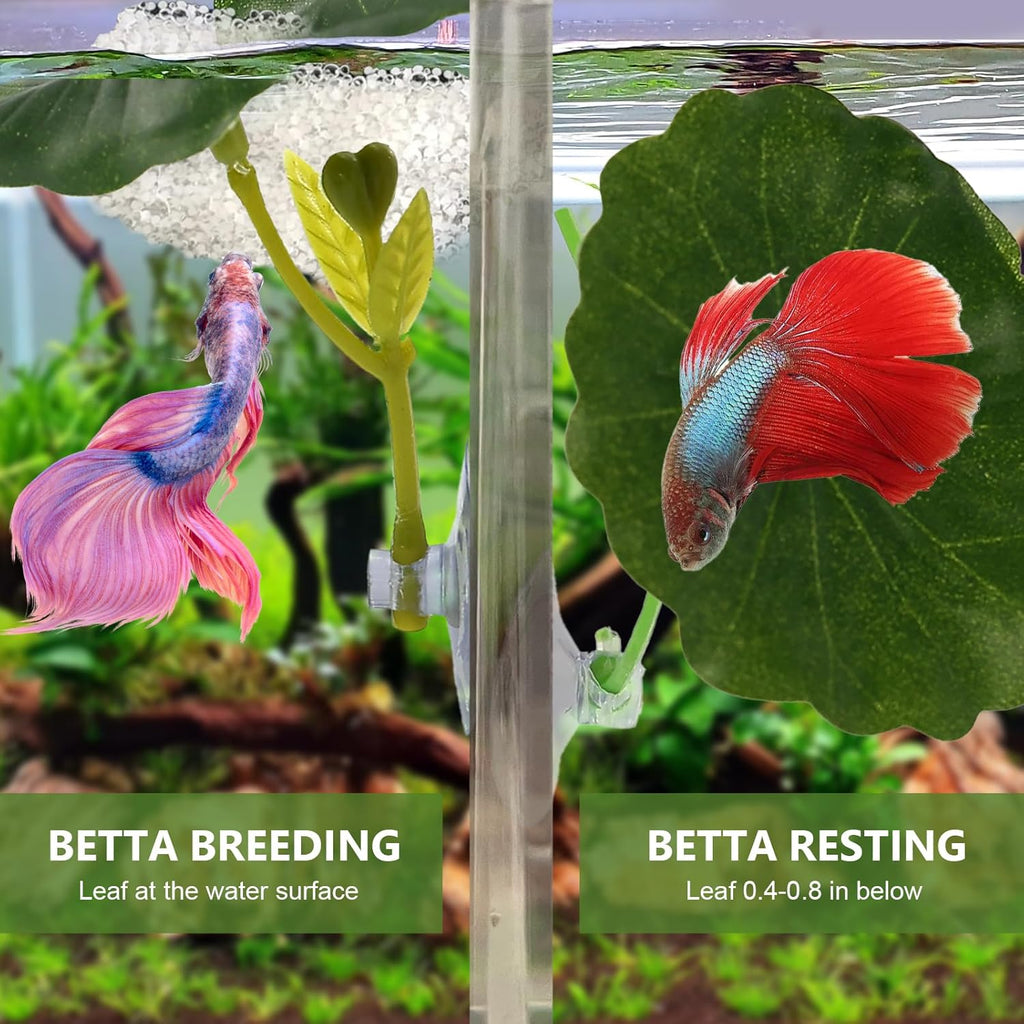 Betta Hammock & Fish Toys Set, 9pcs Betta Leaf Hammock Suction Cup Design Fish Tank Aquarium Decoration Fish Leaf Pad, Natural Habitat for Sleeping Resting Hiding Playing Breeding Spawn