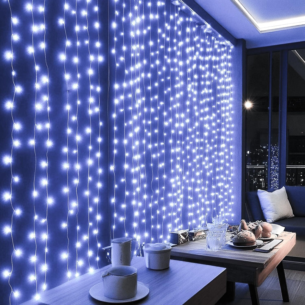 Dazzle Bright 300 LED Curtain String Lights, Christmas Fairy Lights for Bedroom with 8 Lighting Modes, Connectable Waterproof Window Lights Party Wedding Garden Wall Decor, White