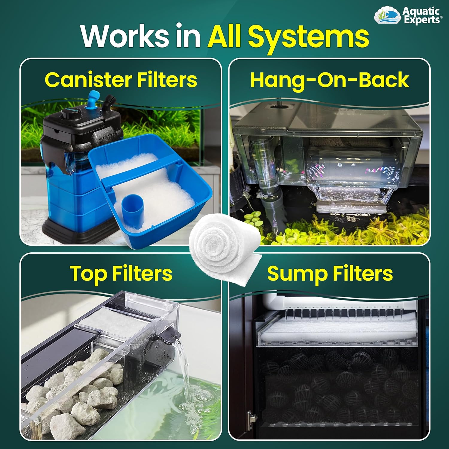 Aquatic Experts Aquarium Filter Floss for Fish Tank Filters - FilterFirst Aquarium Filter Pad - Media Roll for Crystal Clear Water, 12" x 12' x ¾ to ½ Thick