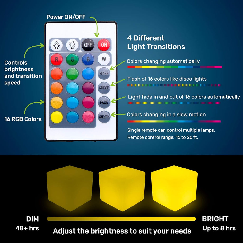 12-Inch LED Rechargeable Decorative Light Cube | Waterproof, Dimmable, Adjustable RGB Color Changing with Remote Control for Indoor Outdoor Decorative Lighting