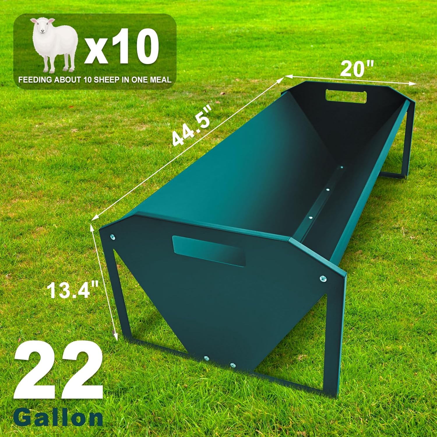 Portable 45" Long Galvanized Steel Livestock Feeding Trough, Heavy Duty Livestock Feeder 22 Gallon Capacity, Galvanized Steel Sheep Trough for Horse, Cattle, Cow, Alpaca