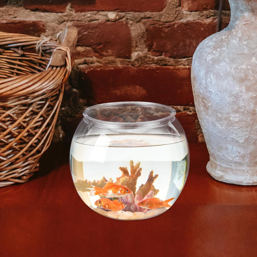POPETPOP Small Fish Tank Goldfish Bowl - Transparent Plastic Round Bowl - Aquarium Terrarium Hydroponic Planter Fish Bowl for Centerpieces Goldfish Tank Desk Bookcase Decorations (Pack of 2)