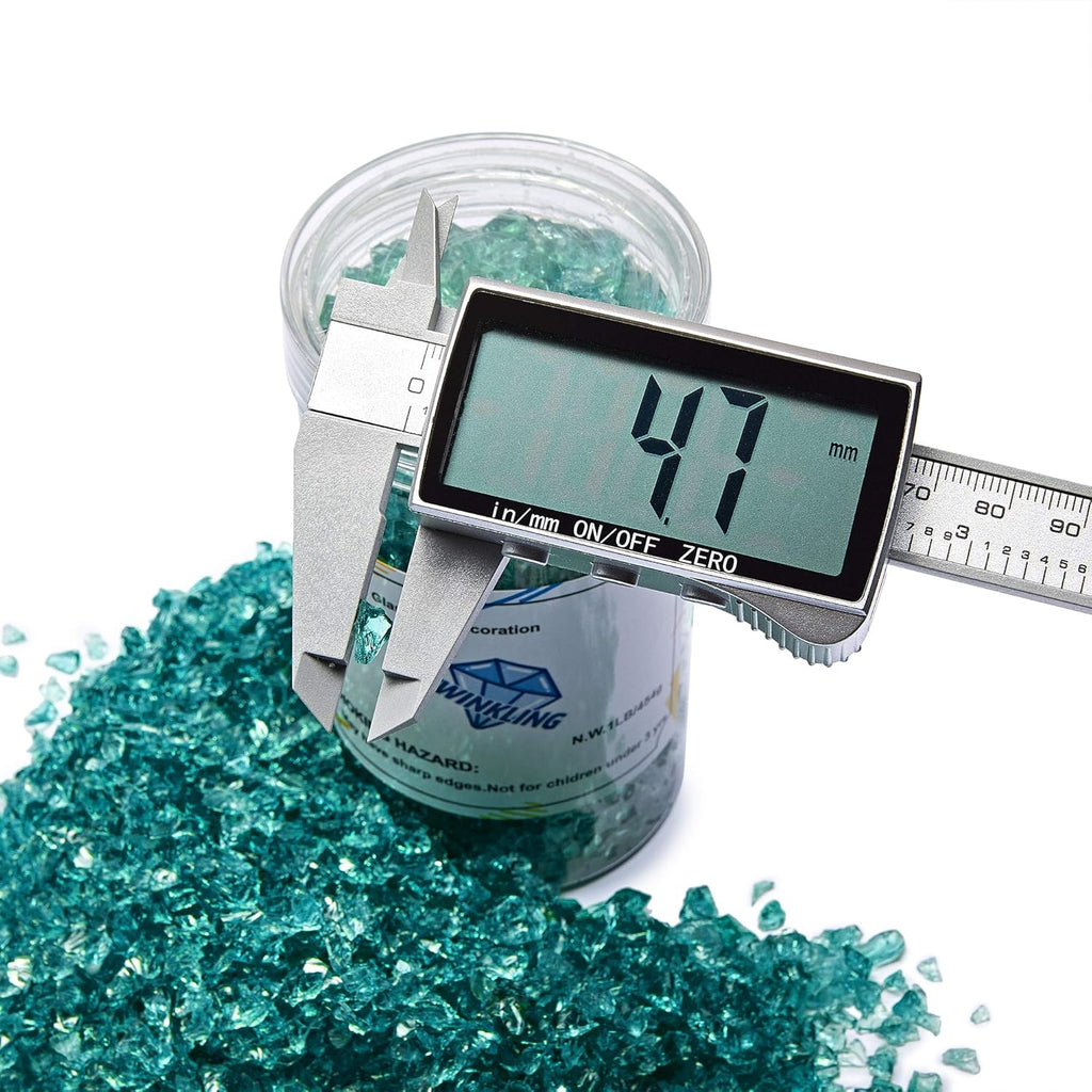TWINKLING High Luster Fire Glass Gravel Stone Glitter,Broken Glass,Fire Gems Chips,Crushed Glass for Fire Pit Crafts Resin Art Aquarium Garden Decoration,3-6mm,1-Pound Jar (Turquoise)
