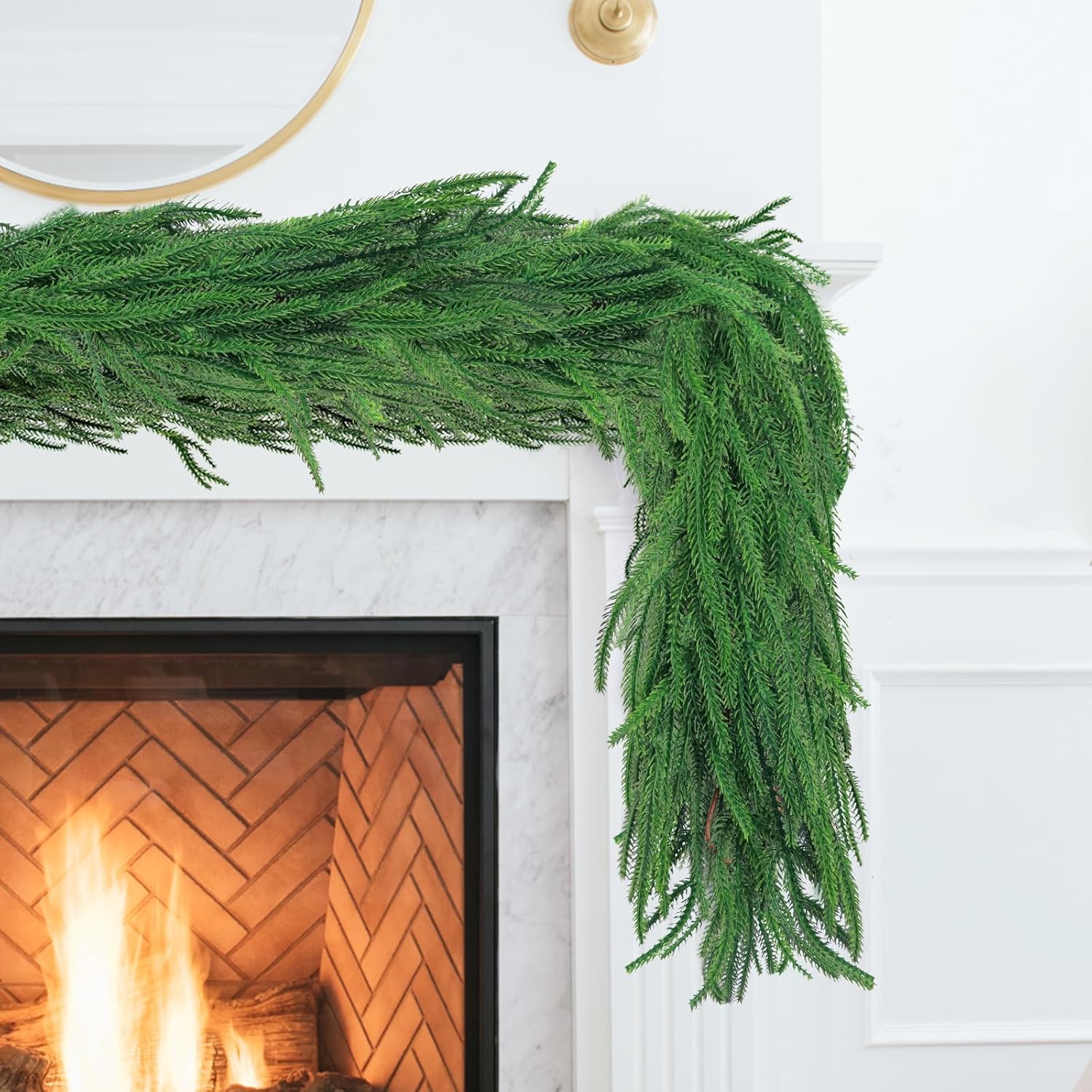 2 Pcs 6 Ft Norfolk Pine Garland, Artificial Dense Christmas Garland Ornaments, Real Touch Greenery Garland for Fireplace, Stairs, Table, Mantle, Wall, Indoor, Outdoor Christmas Decorations