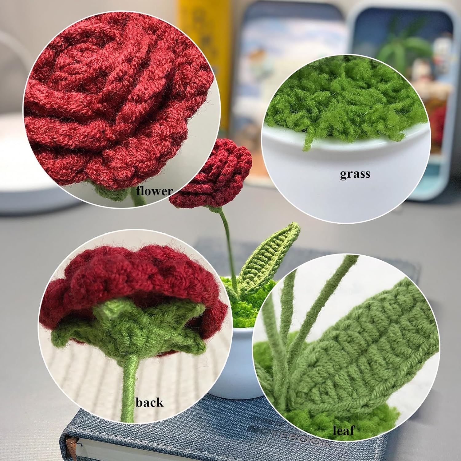 Crochet Flowers Cute Little Flower, Birthday Gifts for Girlfriend, Teacher, Graduation, Anniversary, Christmas, Valentines Day Gift to My Love, Her Decor for Home and Office(Burgundy Rose)