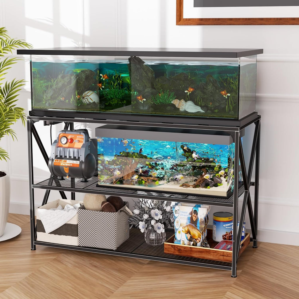 55-75 Gallon Fish Tank Stand, 49.2 x 19.7X 31.5 Inch,Industrial Aquarium Stand with Power Outlet and Switch, Turtle Tank, Reptile Terrariums and Breeder Tank Stand, Black