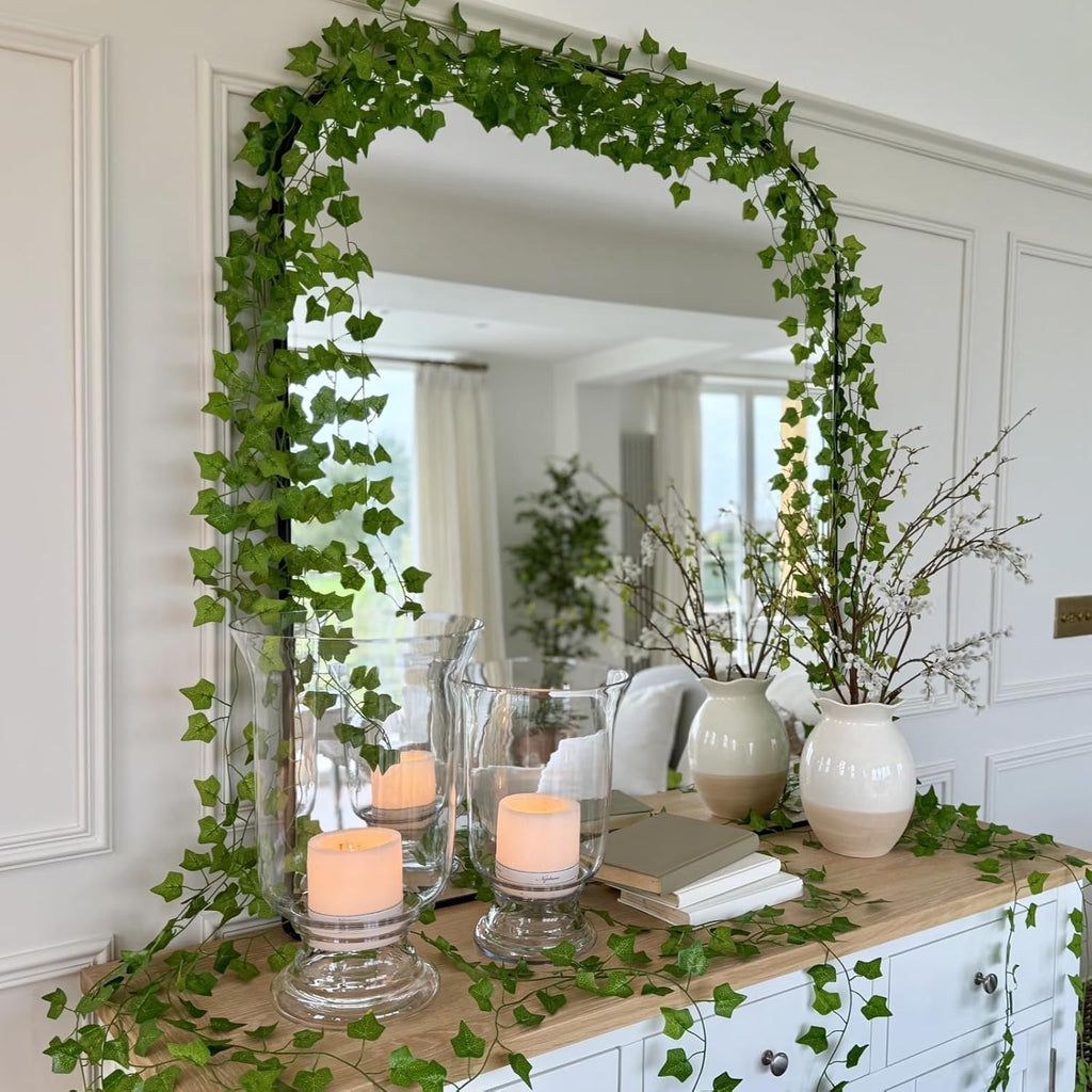 CQURE 120Pack 420Ft Artificial Ivy Fake Vines,Ivy Garland Greenery Garland Fake Hanging Plants Vines Aesthetic Green Leaves for Bedroom Wedding Party Garden Wall Room Decor