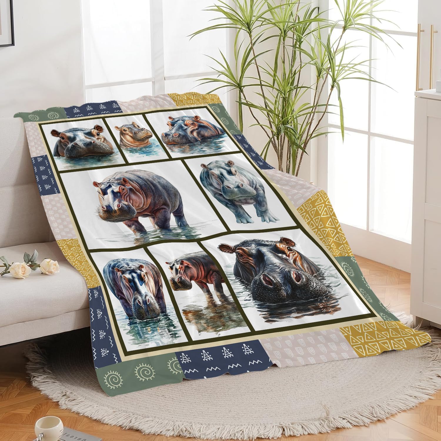 Hippo Blanket Hippos Throw Blanket Flannel Stuff Merch Cozy Decor Fleece Plush Fuzzy Warm Soft Lightweight Bedding Gifts for Lover Girls Women Men Boy Couch Sofa 50"X40"