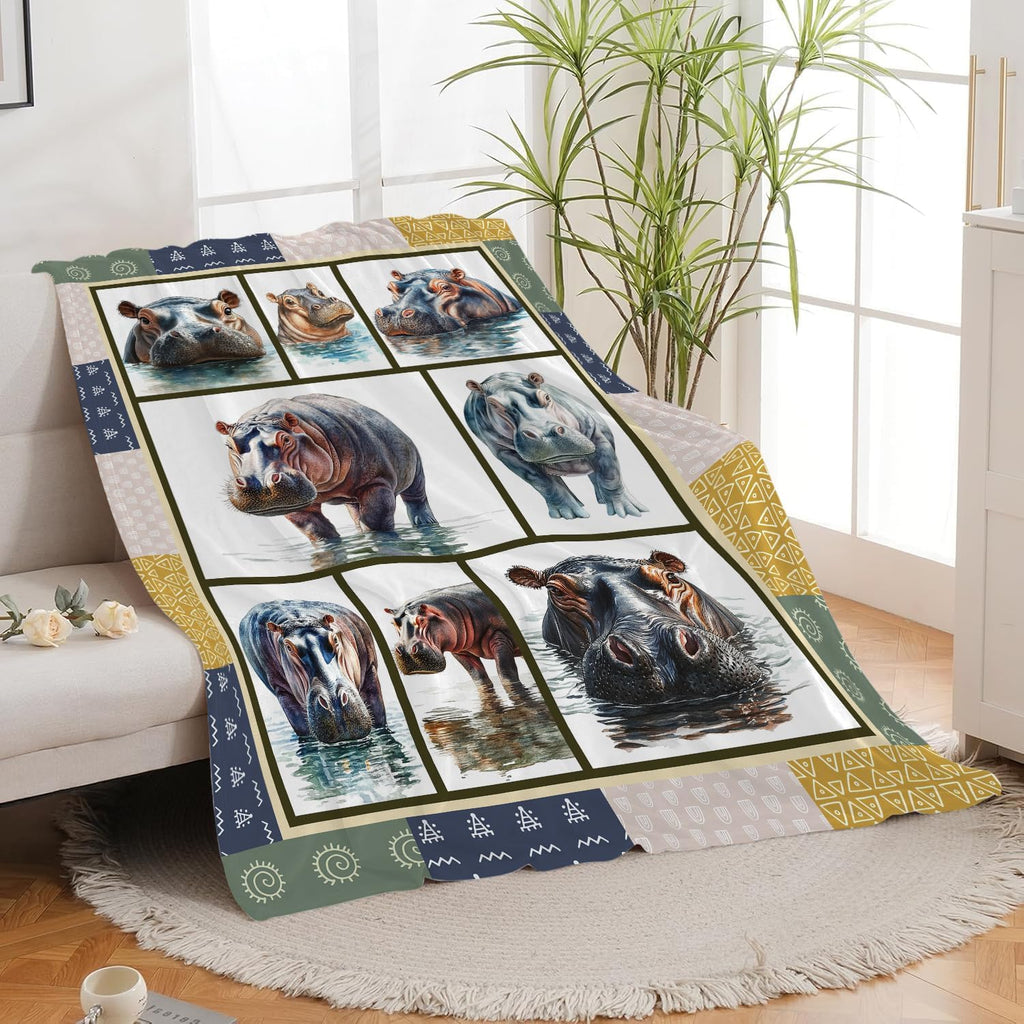 Hippo Blanket Hippos Throw Blanket Flannel Stuff Merch Cozy Decor Fleece Plush Fuzzy Warm Soft Lightweight Bedding Gifts for Lover Girls Women Men Boy Couch Sofa 80"X60"