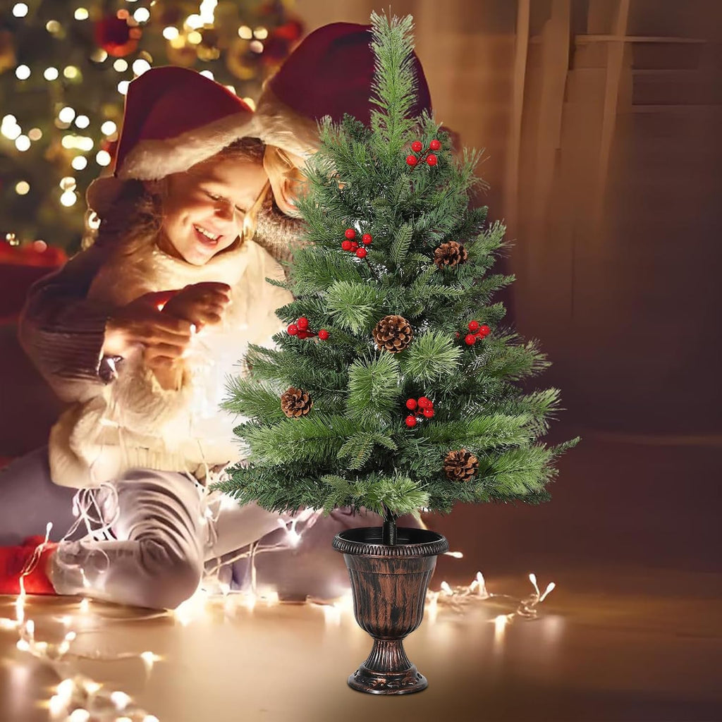 Garvee 3Ft Tabletop Christmas Tree, Small Christmas Tree, Artificial Mini Xmas Tree with Pine Cones & Red Berries for Home Office Holiday Decor