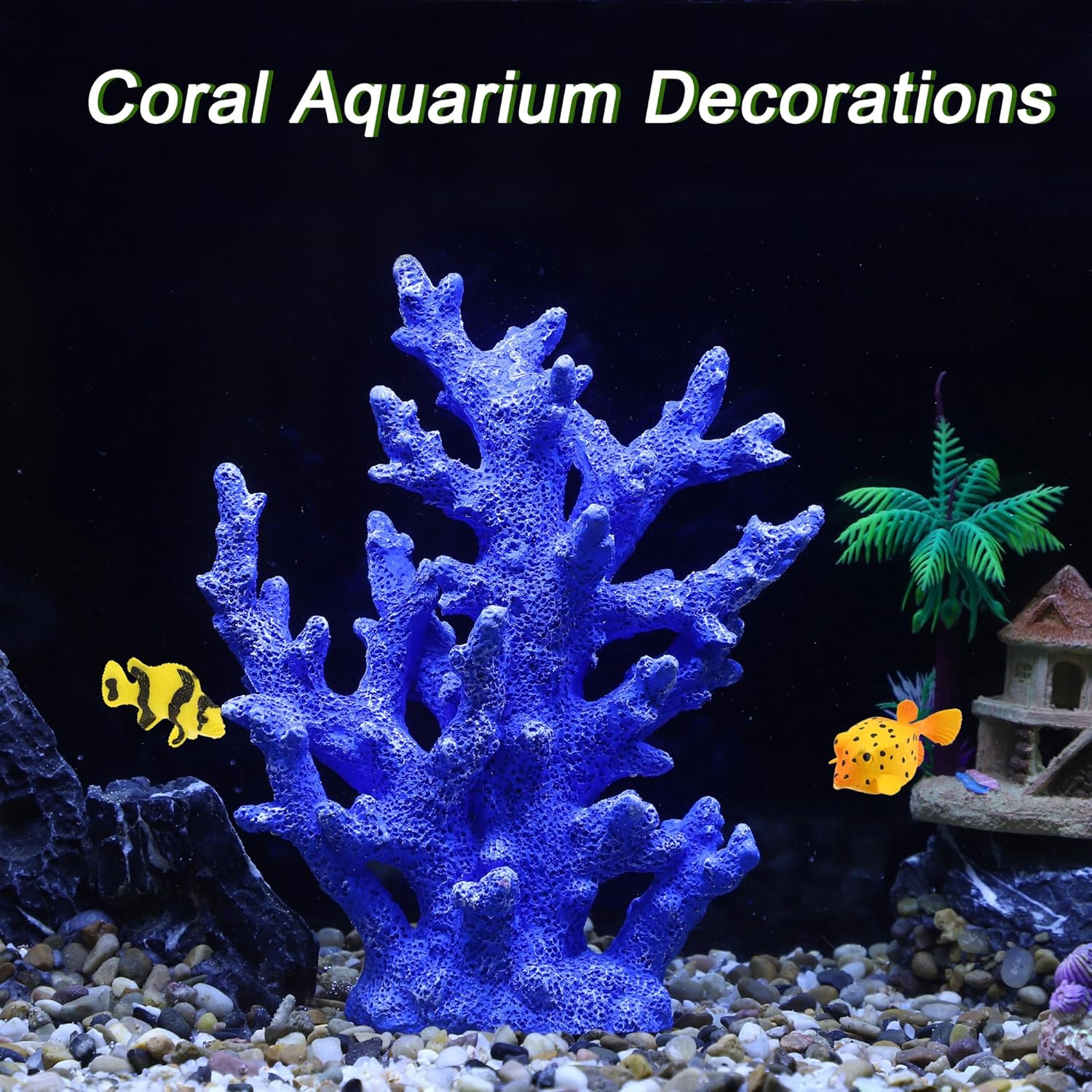 Artificial Coral Decor - Resin Coral Statue Home Decor, 7.48"x2.36"x9.45", Blue