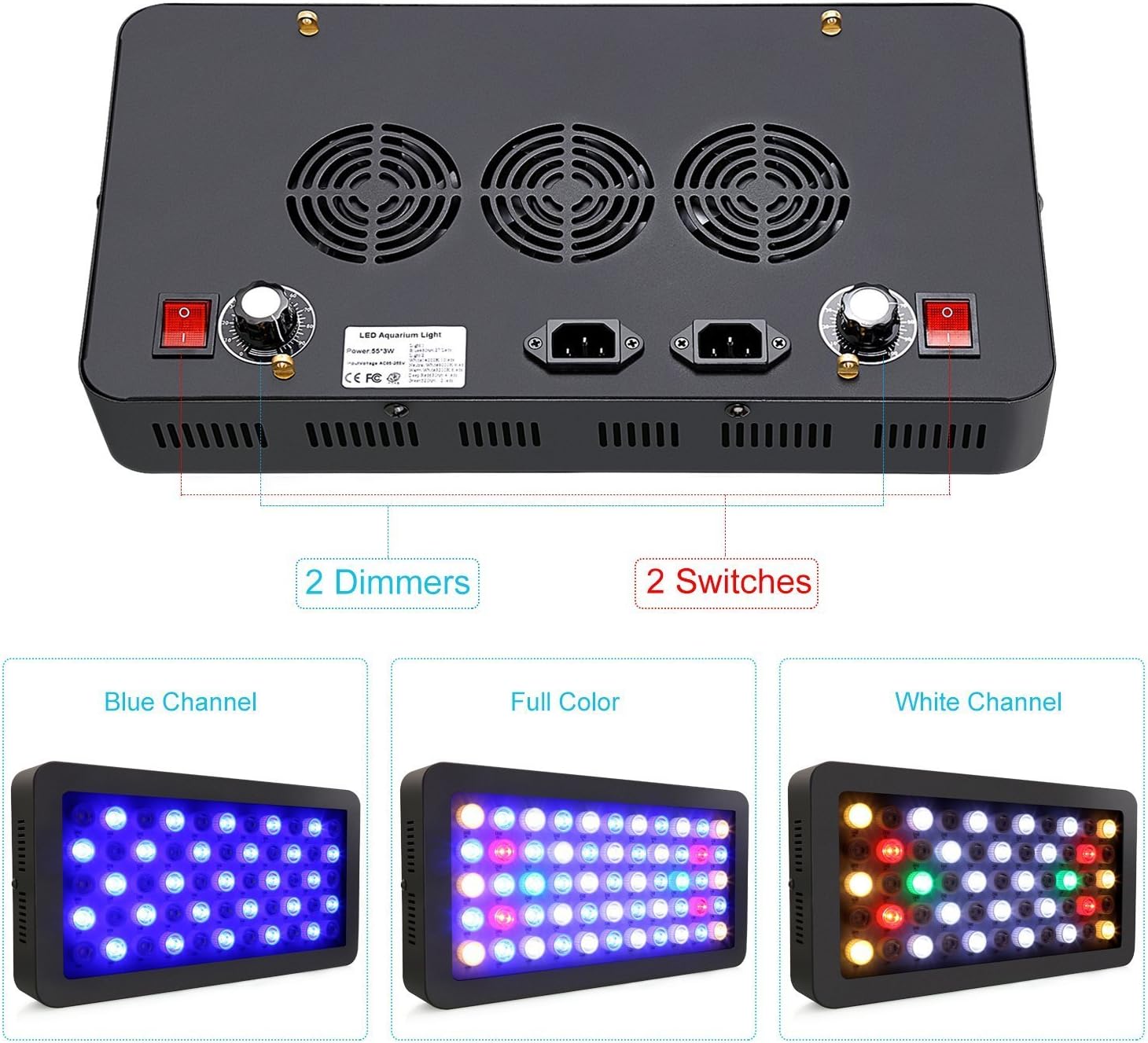 ARKNOAH LED Aquarium Light 165W, Full Spectrum Fish Tank Light Dimmable Brightness for Freshwater and Saltwater Aquariums, Energy-Efficient Coral & Plant Growth