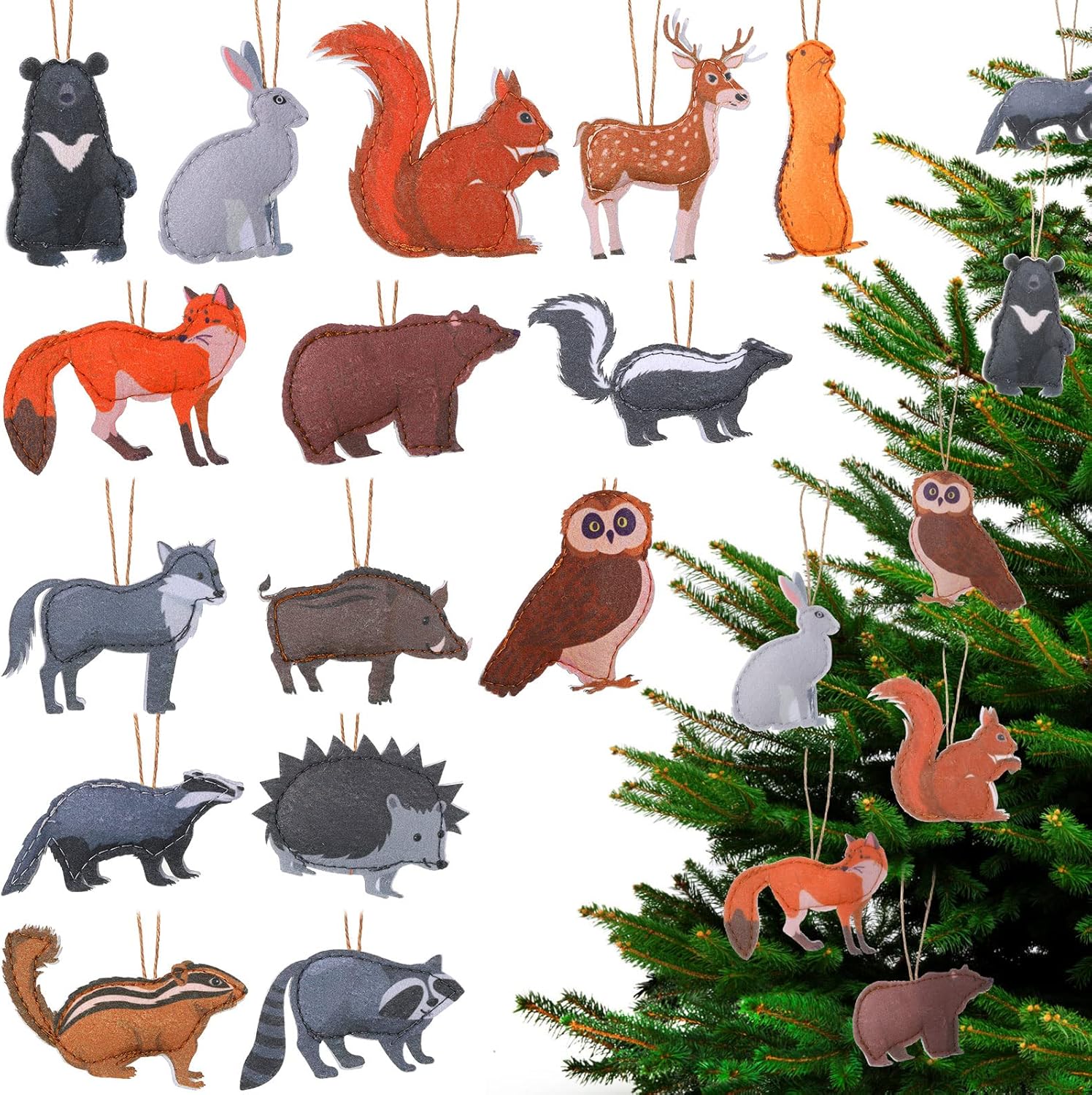 15 Pieces Christmas Felt Woodland Animal Ornaments Forest Animal Hanging Ornaments Felt Woodland Decor for Christmas Tree Home Decorations Gift Winter Birthday Party Supplies