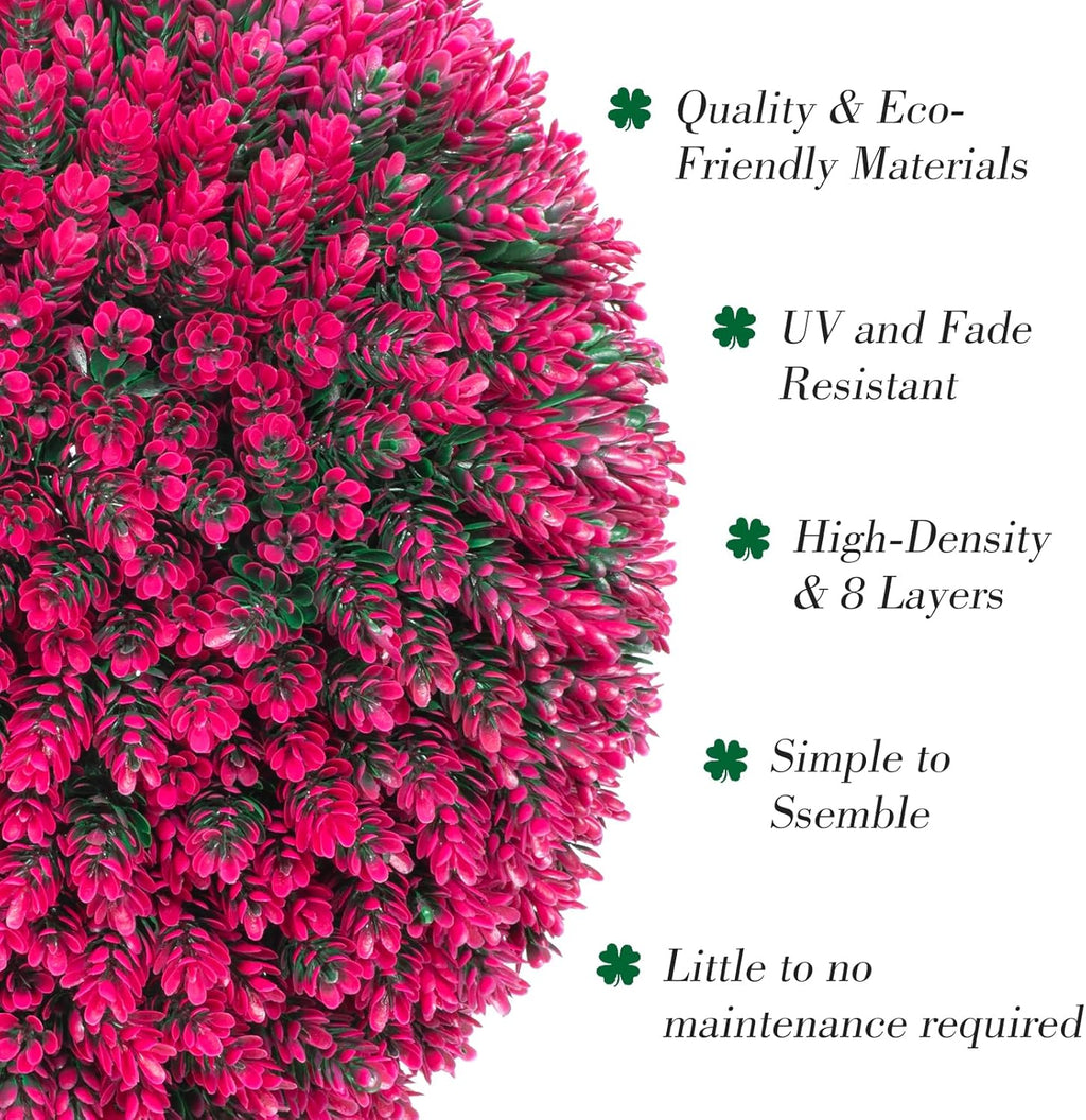16.7 Inch Artificial Pine Cone Topiary Balls Set of 2, Rose Boxwood Balls with 7 Layers Leaves UV Protection Faux Evergreen Plants Outside Decor for Porch Garden Backyard