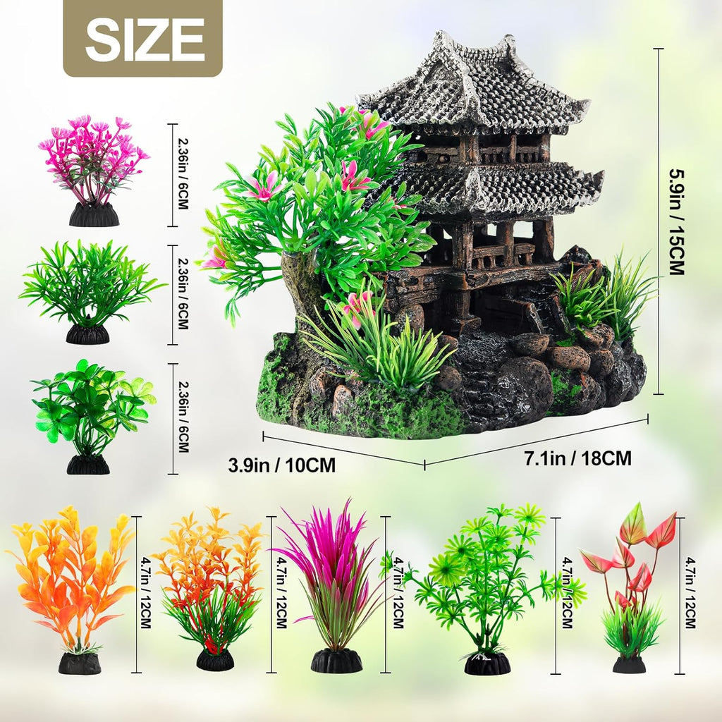 CousDUoBe 9Pcs Resin Castle Decorations Set，Realistic Fish Tank Castle with Eco-Friendly Design,Fish Tank Decorations Aquarium Accessories