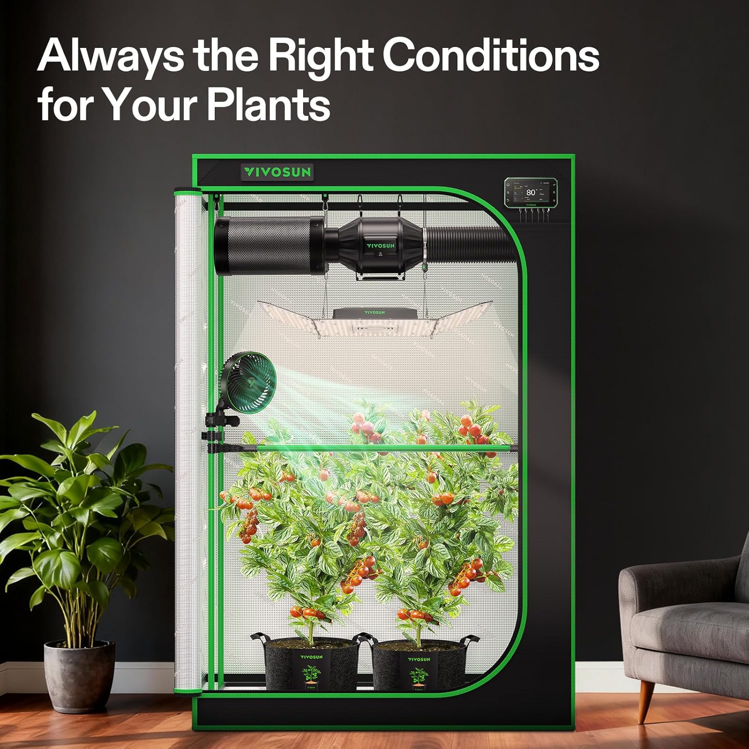 VIVOSUN Smart Grow Tent Kit Plus, 4 × 2ft 2-Plant Kit, WiFi-Integrated Automatic Control with GrowHub E42A+, 2-in-1 Tunable Spectrum LED Grow Light, 360° Ventilation & Circulation Control System