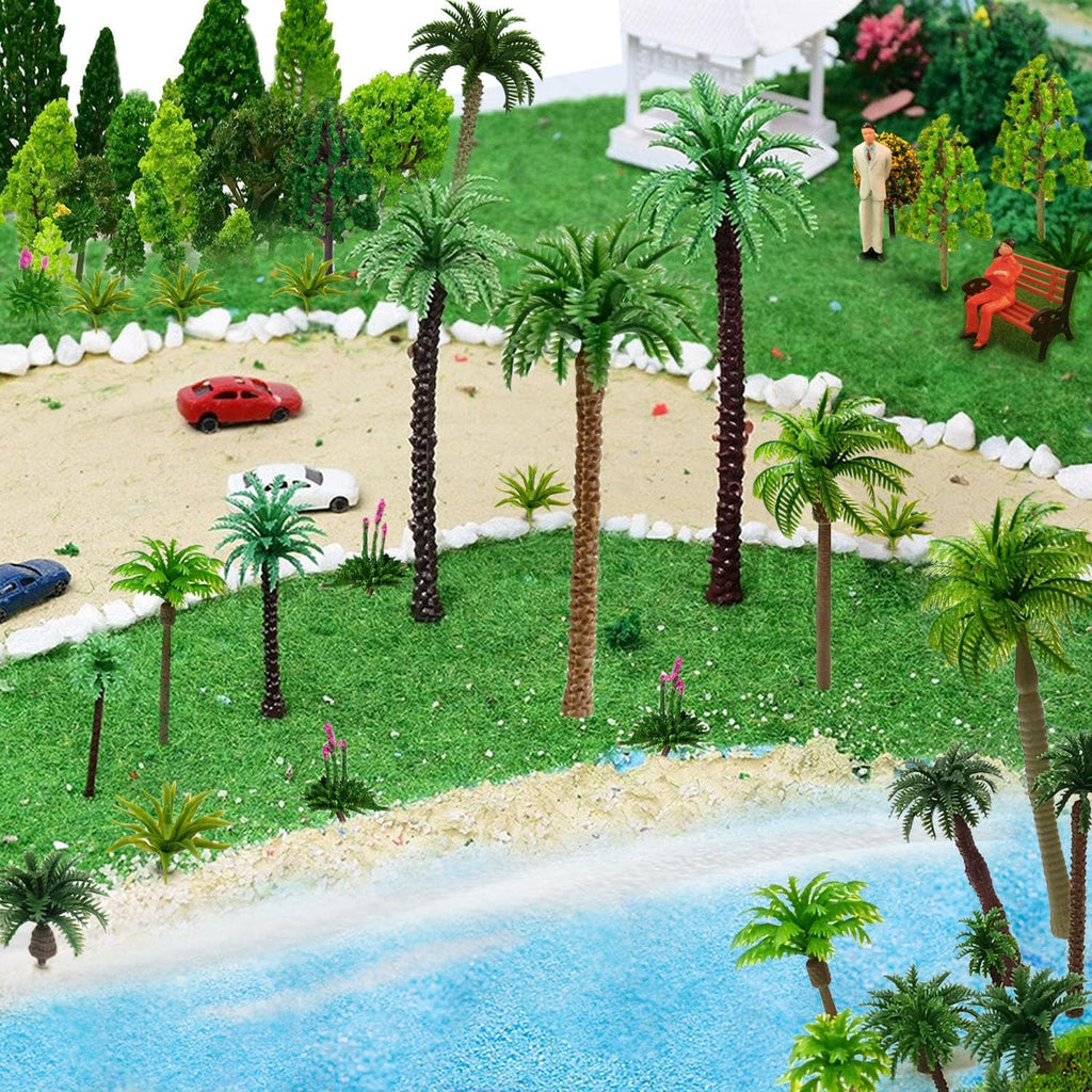 Model Trees, Miniature Palm Trees, 38Pcs, Architecture Tree, Rainforest with Sand for DIY Scenery Landscape, Model Train Scenery