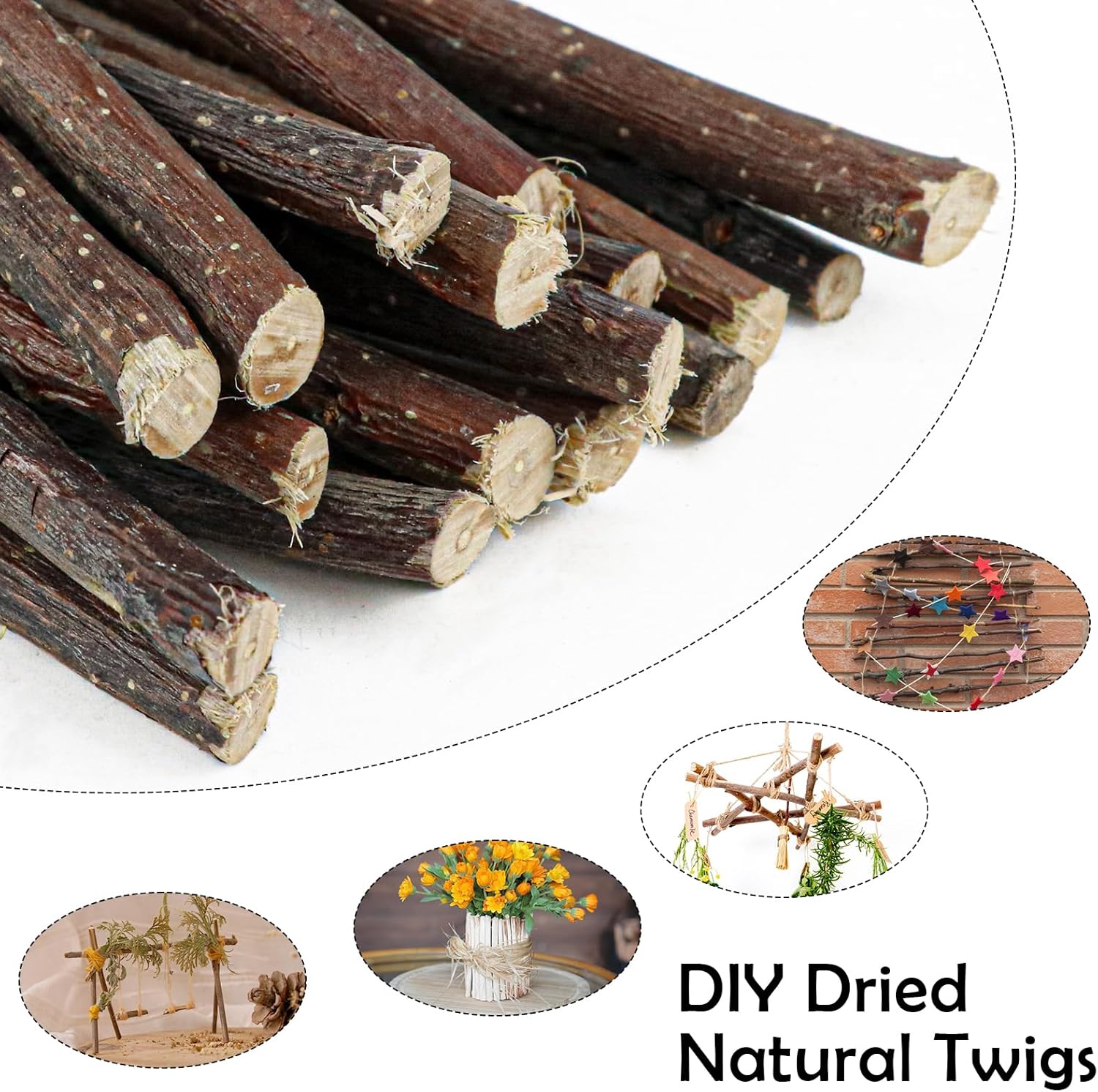 50Pcs Natural Twigs, Driftwood Branches, Unfinished Timber Rods for Model Making, Home Decor & Art Supplies (Brown 30CM)