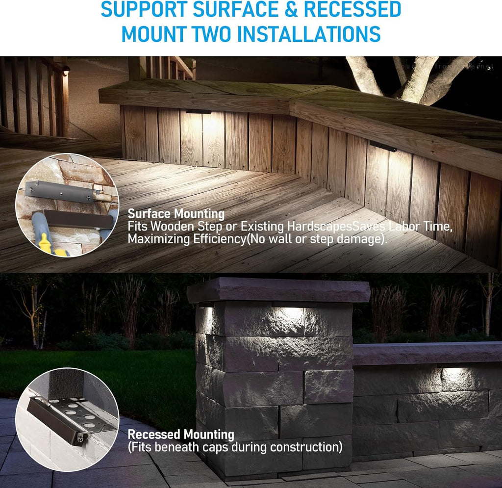 LEONLITE 8-Pack 7 Inch LED Hardscape Lighting, Update Retaining Wall Lights, LED Landscape Lighting, 12-24V AC/DC Paver Light Low Voltage, 3W/4W/5W Dimmable Outdoor Step Lights, 5000K Daylight, ETL