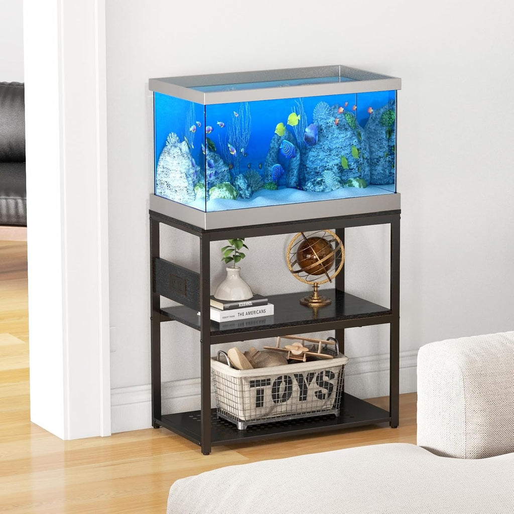 Livofloral 20-29 Gallon Fish Tank Stand with Power Outlets, 3-Tier Metal Aquarium Stand, Breeder Reptile Tank Stand with Shelf for Home Office, 660LBS Capacity, 29.5 x 15.8 x 30.1 inches, Black