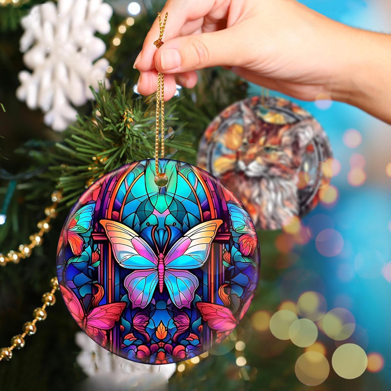 Touber Butterfly Ornament, Christmas Decoration, Holiday Present Idea, Heirloom Keepsake, Round Ceramic, Bauble Present, Butterfly