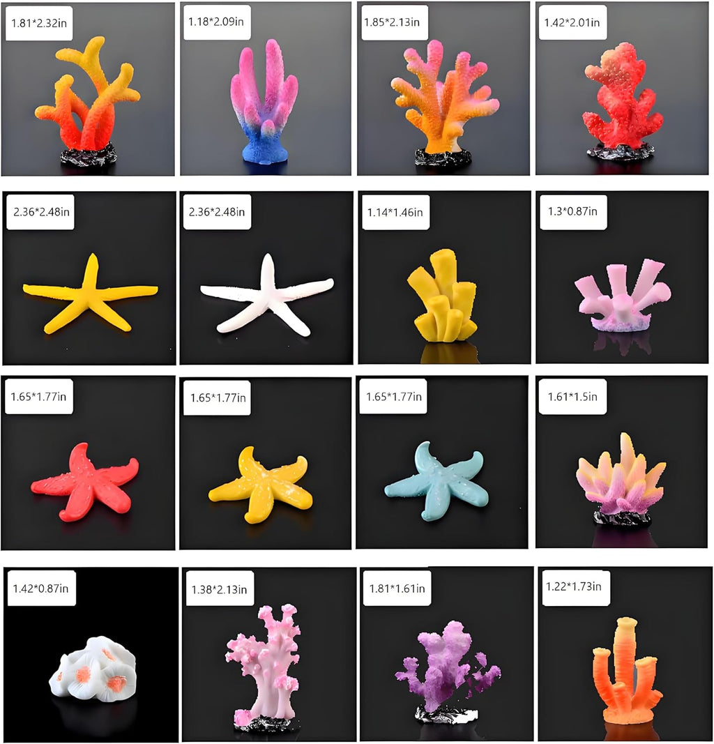 16 Pcs Artificial Coral Decor Set Colorful Polyresin Aquarium Ornaments for Fish Tanks, Fish Tank Aquarium Landscape, Coral Reef Decor
