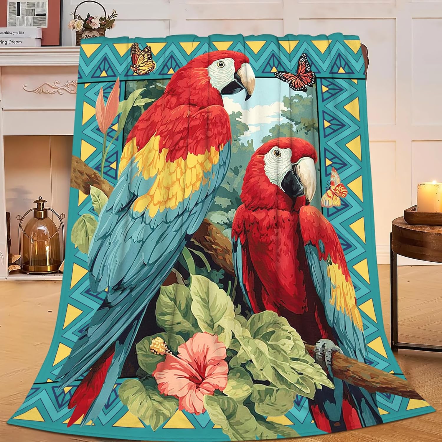 Parrot Bird Throw Blanket Macaw Stuff Gifts for Kids Girls Boys Adults Women Men Soft Cozy Warm Plush Fluffy Fuzzy Fleece Blanket Decor 50''X60''