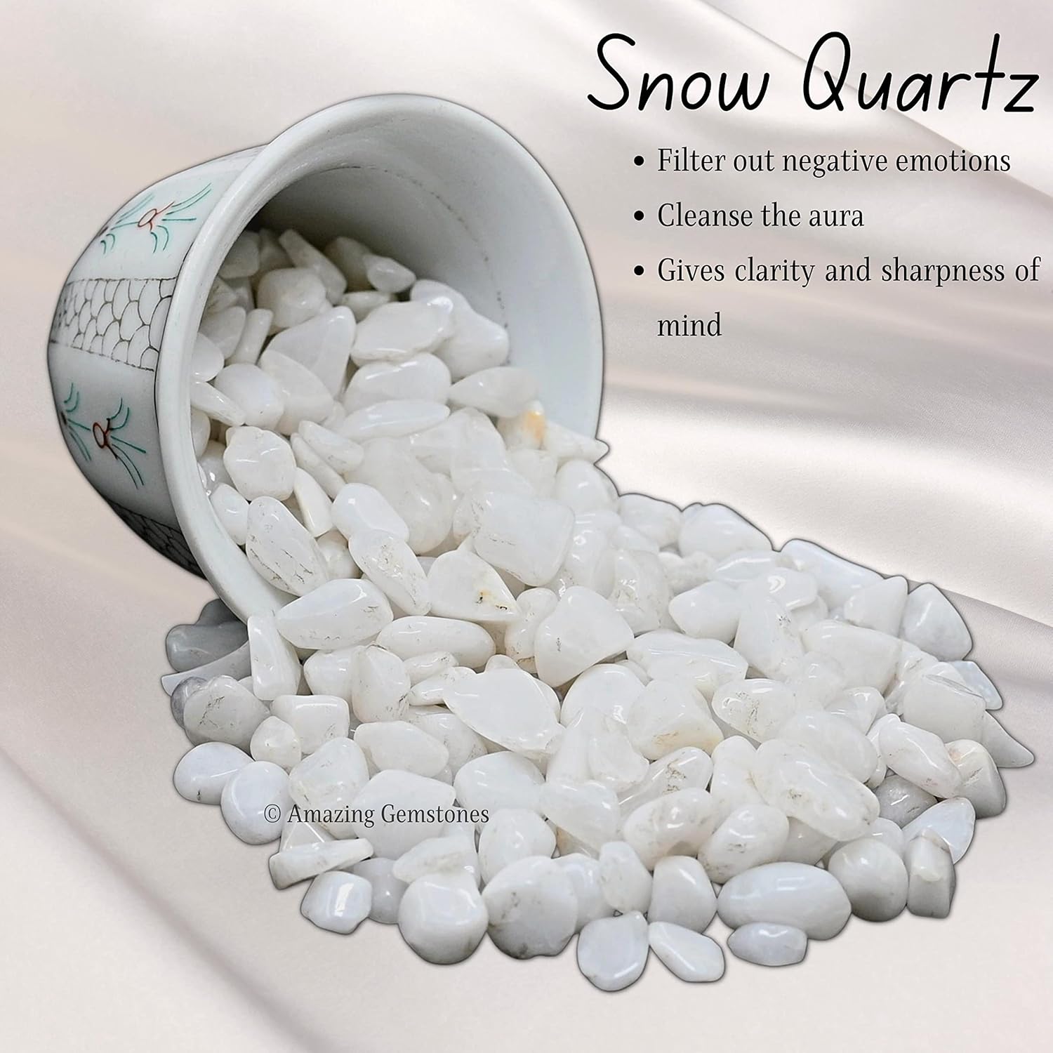 Amazing Gemstone Snow Quartz Crystal Chips Aquarium Gravel Rocks -1000+ Carat Snow Quartz Chips Bulk Fish Tank Gravel, Small Tumbled Stone Chips and Tiny Crystals for Decoration (AAA Grade Gemstones)